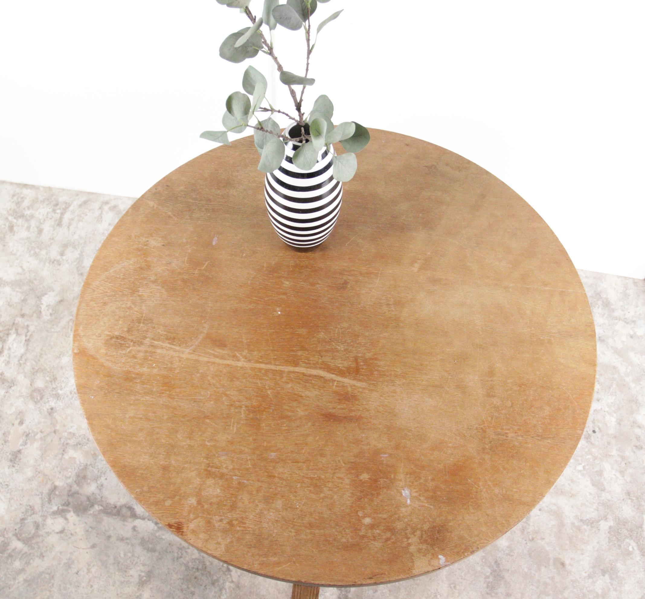 Dutch Round wood Industrial table 1960s