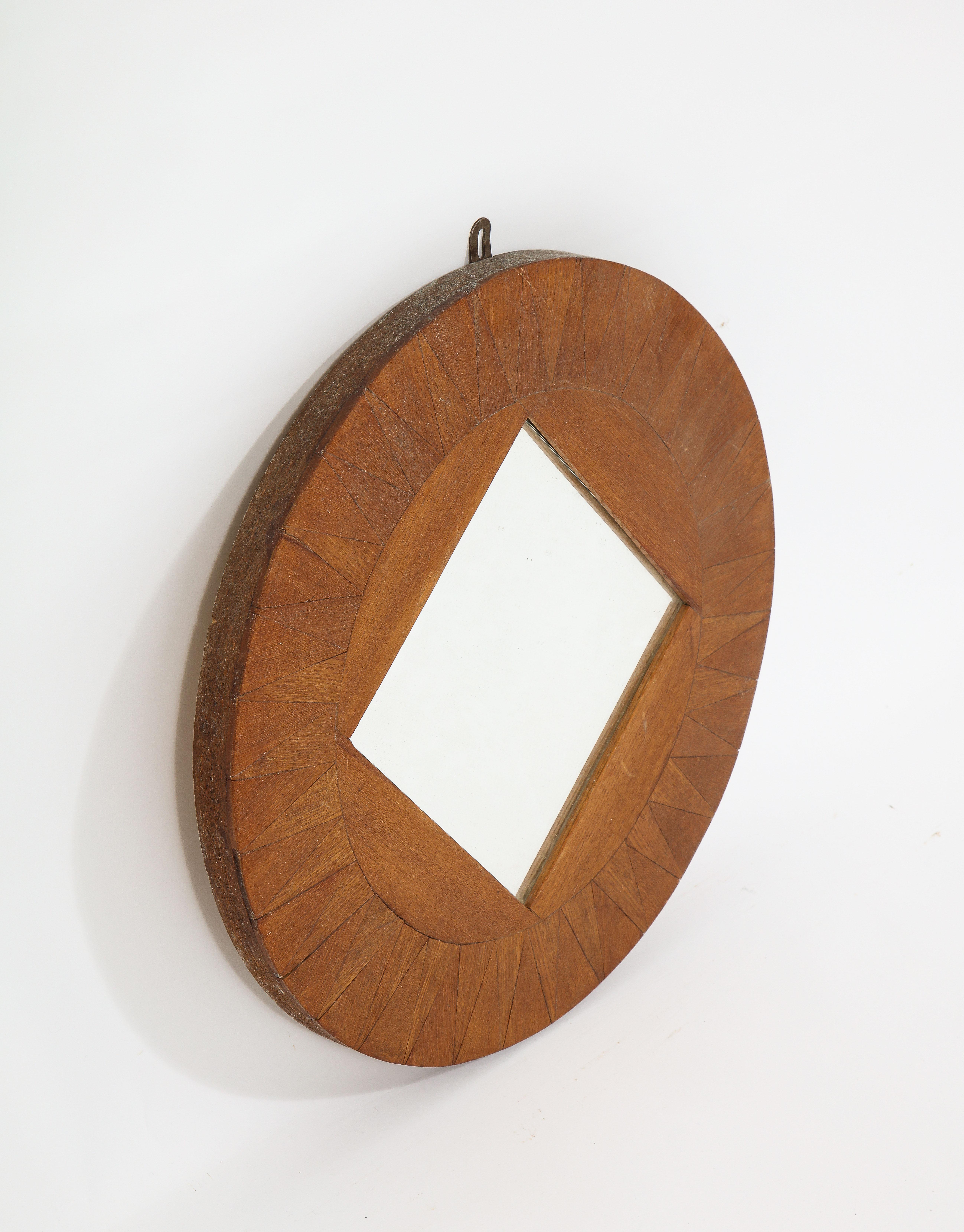 Round Wood Inlays Mirror, France 1950's 5