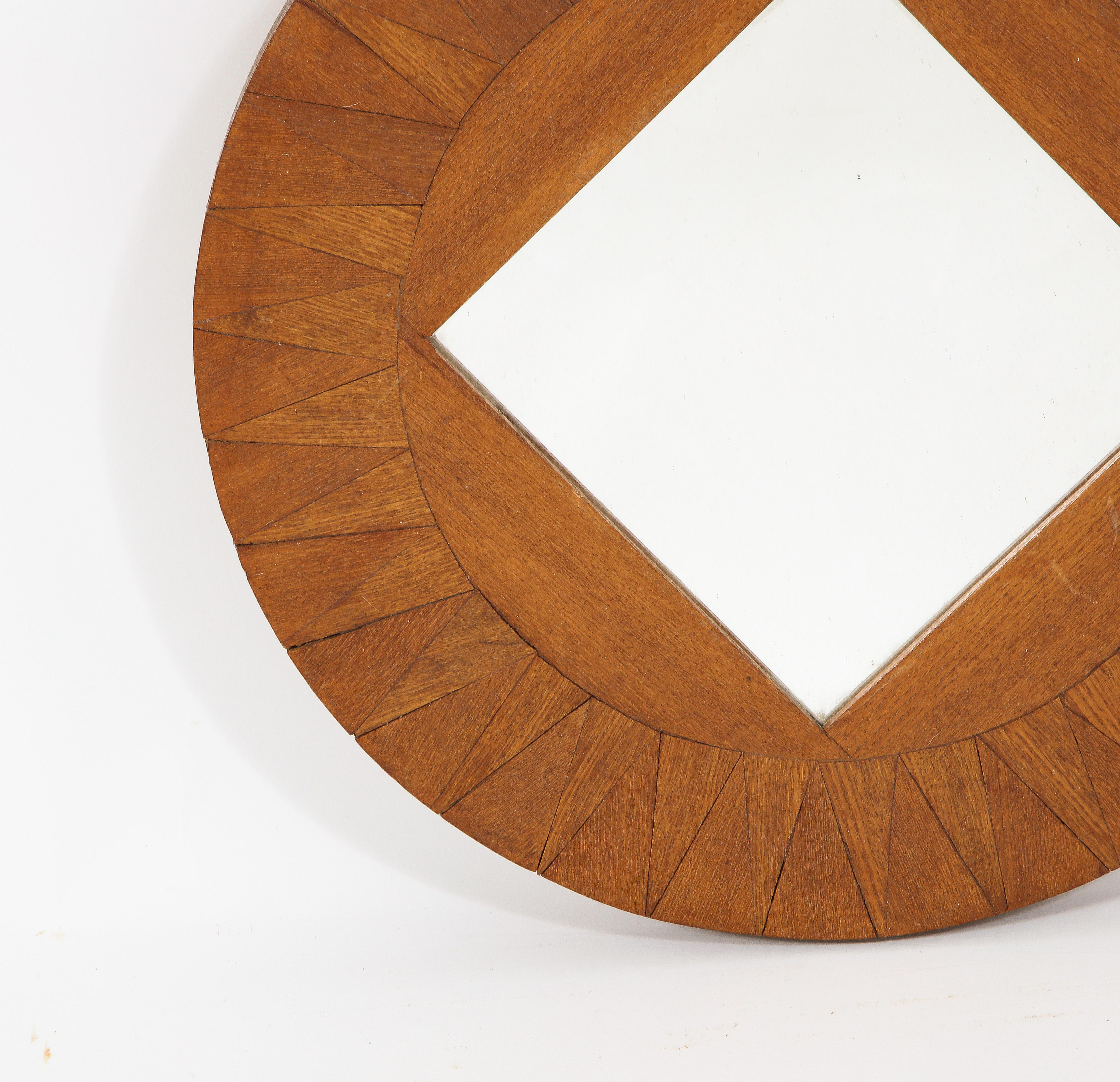 Mid-Century Modern Round Wood Inlays Mirror, France 1950's