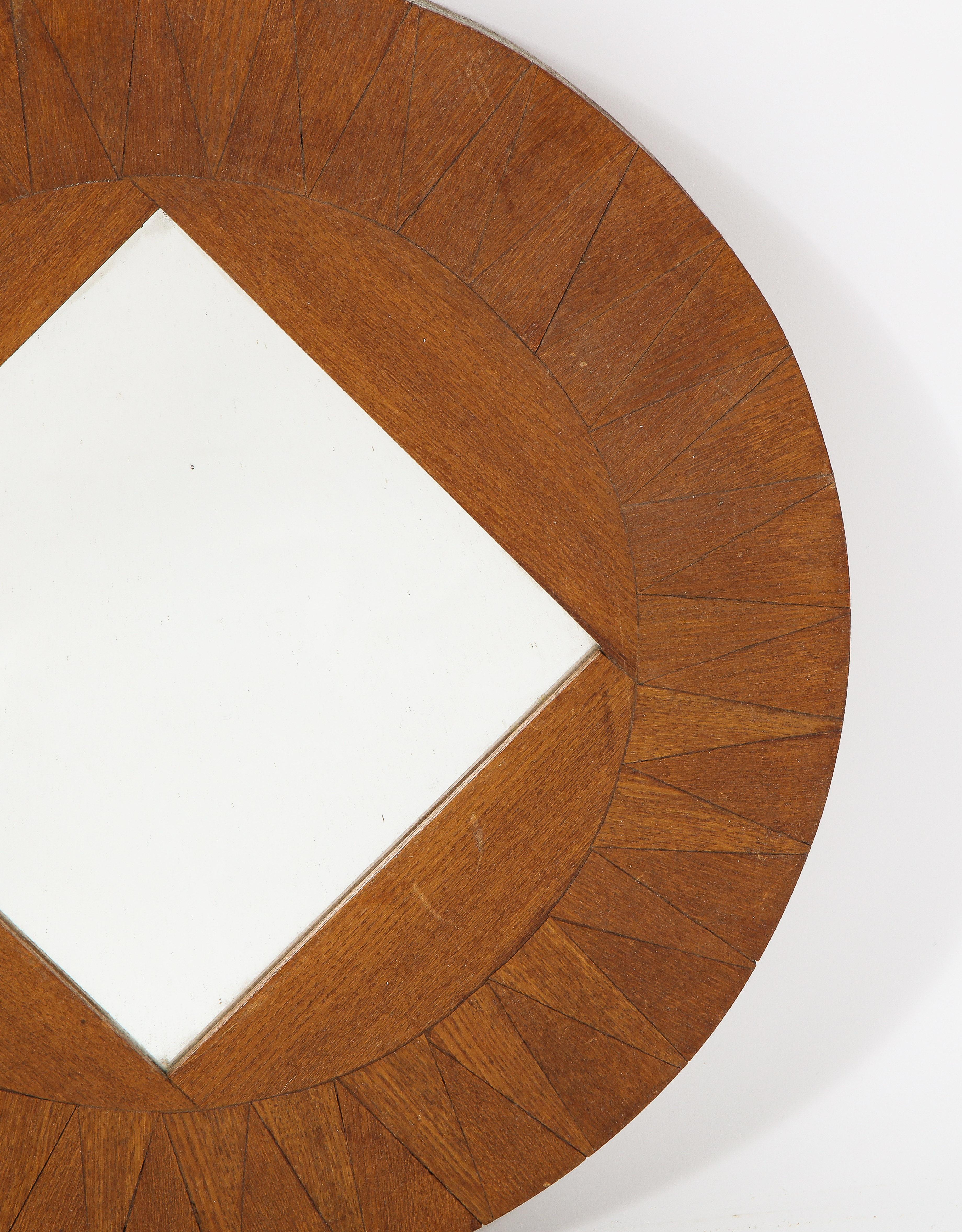 Round Wood Inlays Mirror, France 1950's In Good Condition In New York, NY