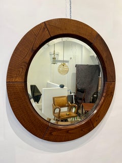 Round Wood Mirror by Giuseppe Rivadossi, 1970s, Italy