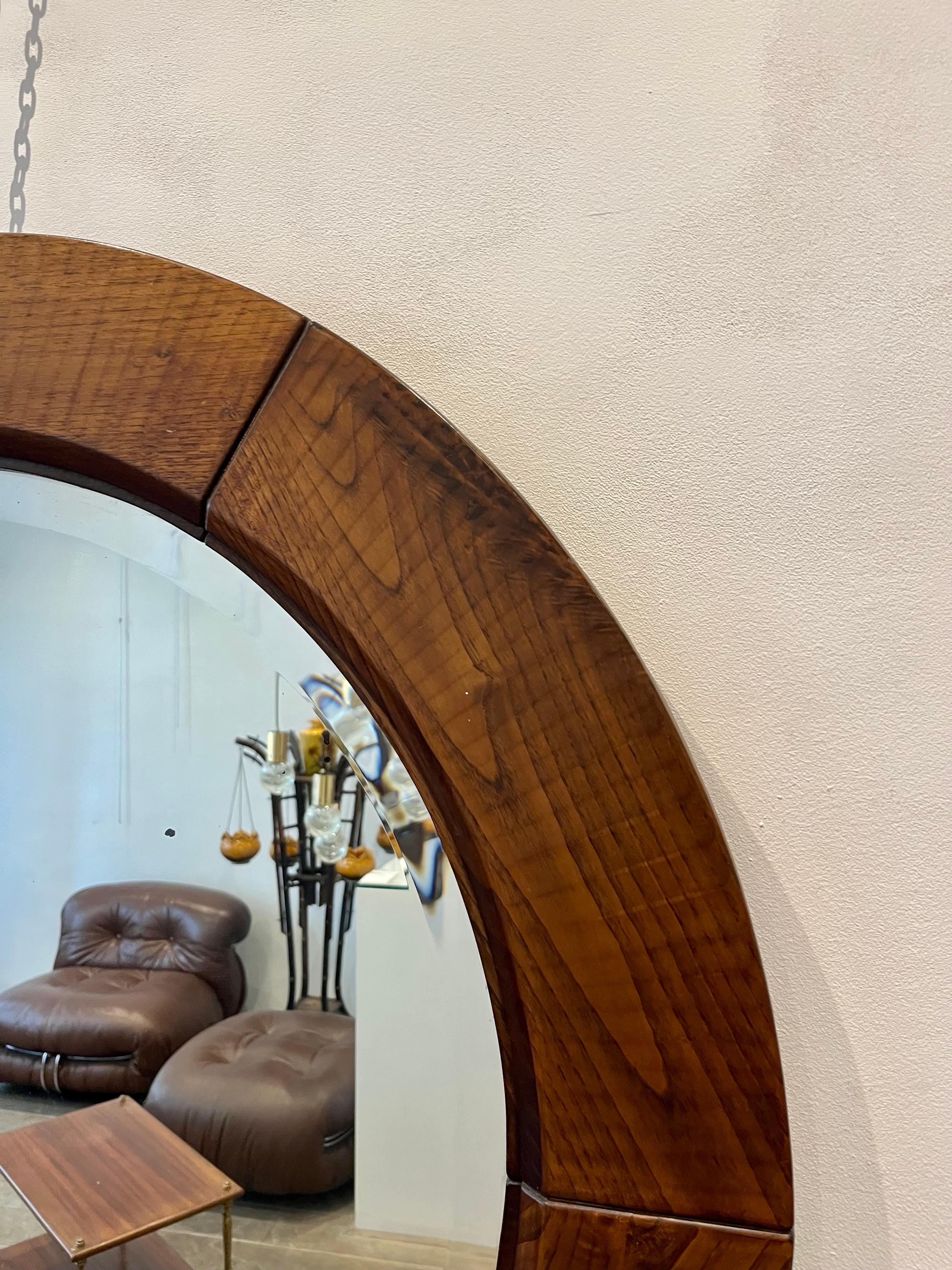 Round Wood Mirror by Giuseppe Rivadossi, 1970s, Italy 1