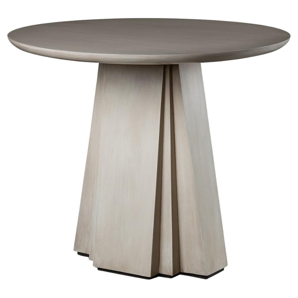 Round Wood Rochelle Lamp Table with Geometric Base For Sale
