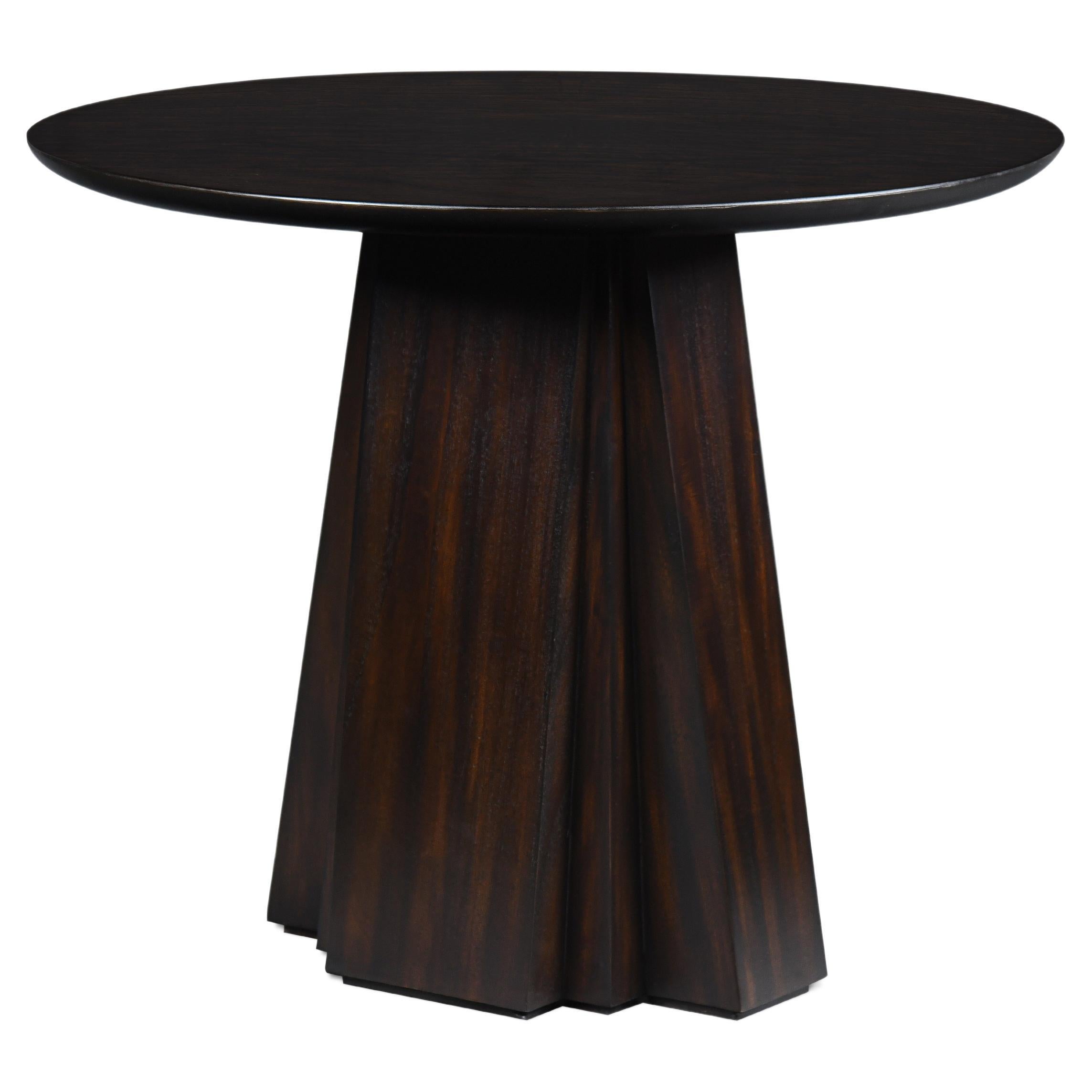 Round Wood Rochelle Lamp Table with Geometric Base For Sale