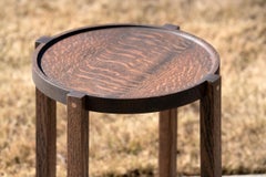 Round Wood Side Table Black Color Oak with Bronze Details by Alabama Sawyer
