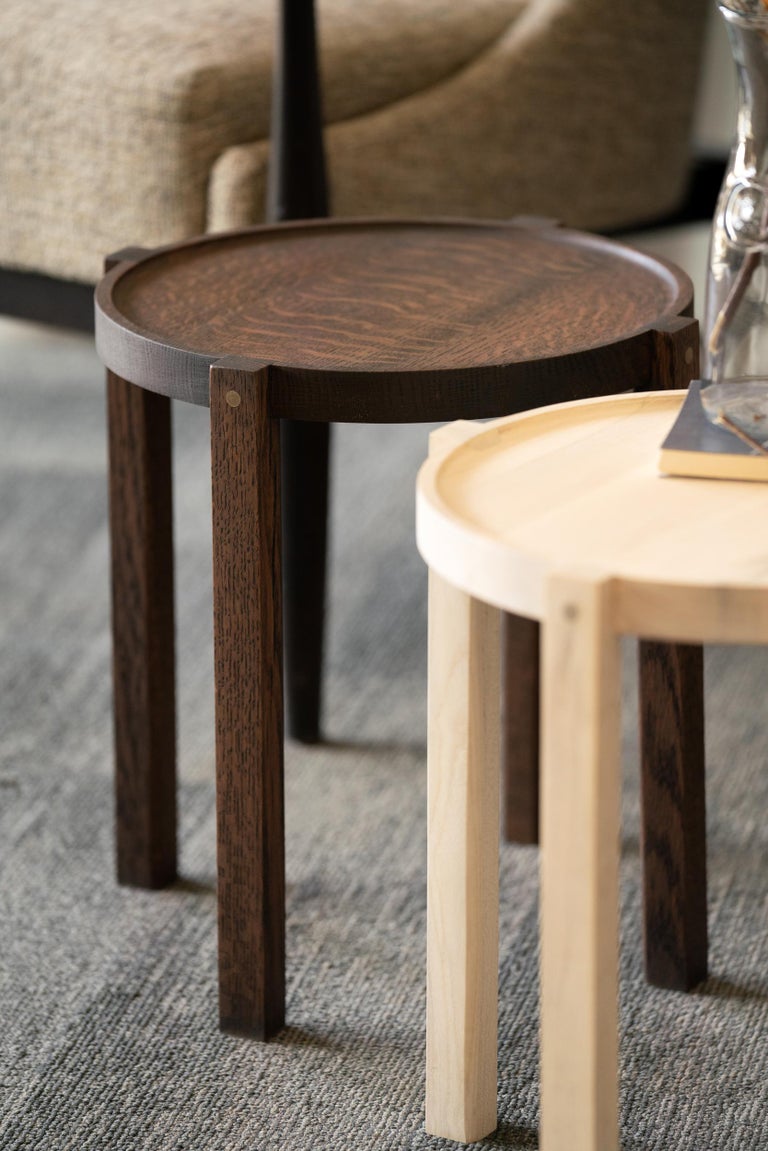 Round Wood Side Table Black Color Oak with Bronze Details by Alabama