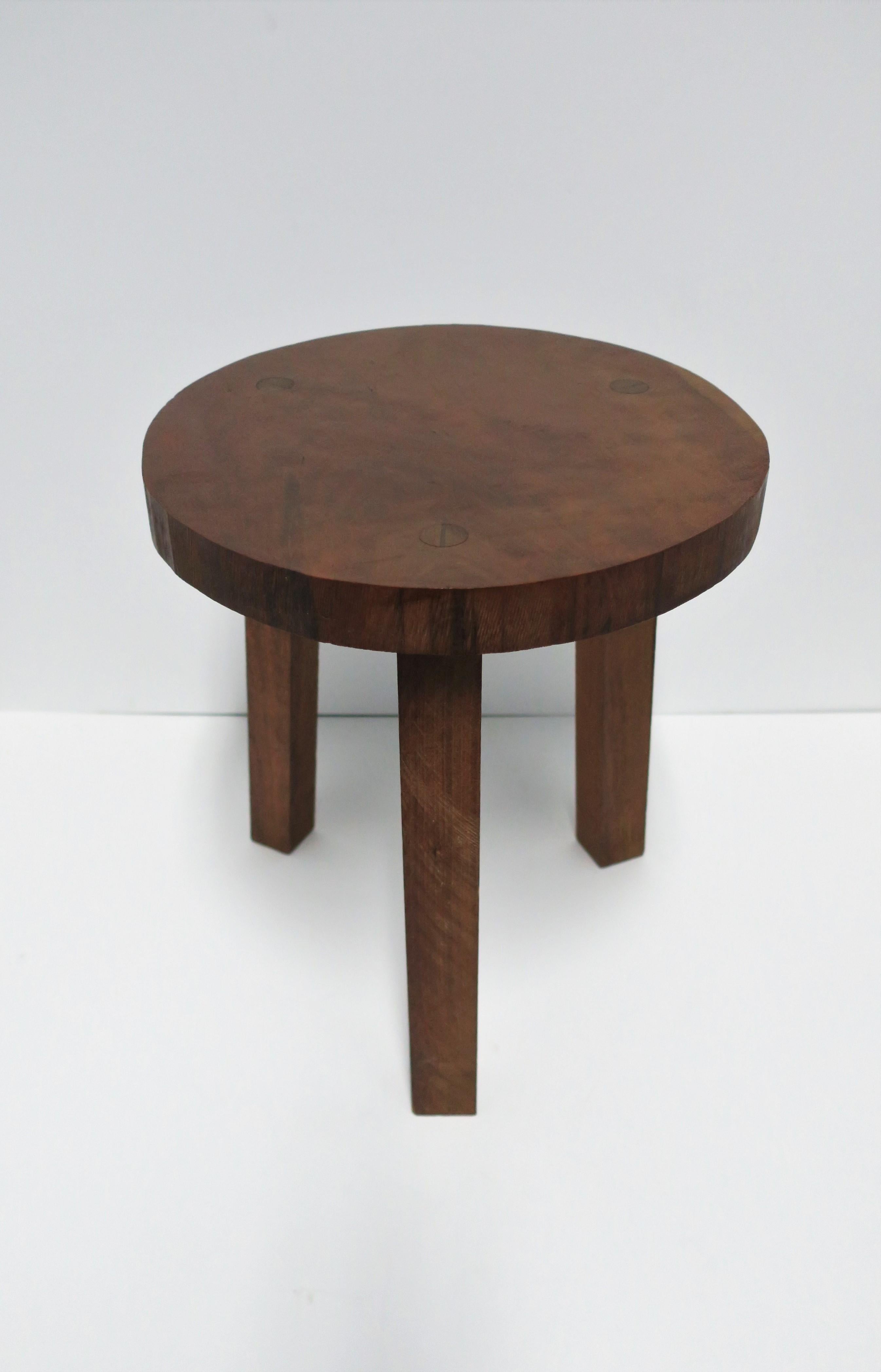 Hand-Crafted Wood Stool or Side Table with Tri-Pod Base For Sale