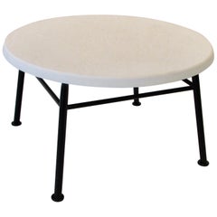 Round Woodard Sculptura Cocktail Table with Faux Slate Top Restored Black Base