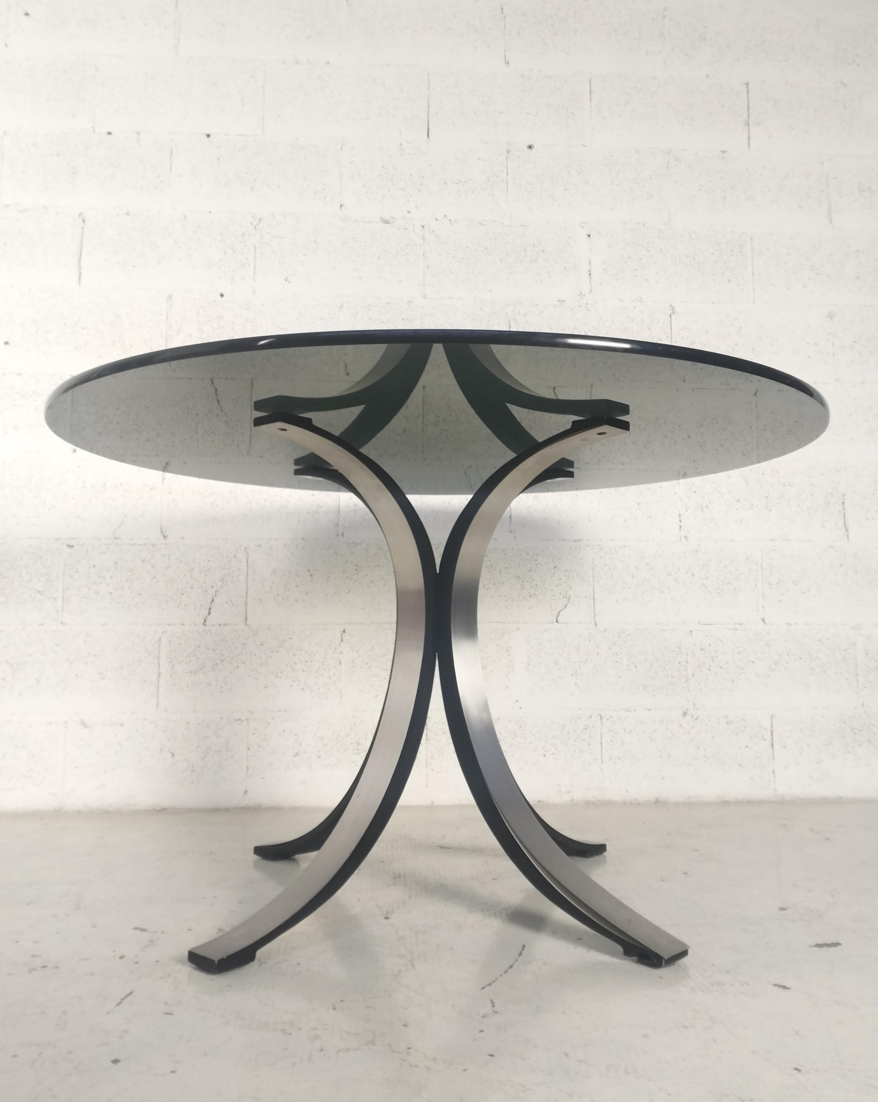 Mid-Century Modern Table ronde en verre et métal T69 par Osvaldo Borsani Eugenio Gerli pour Tecno 60s en vente