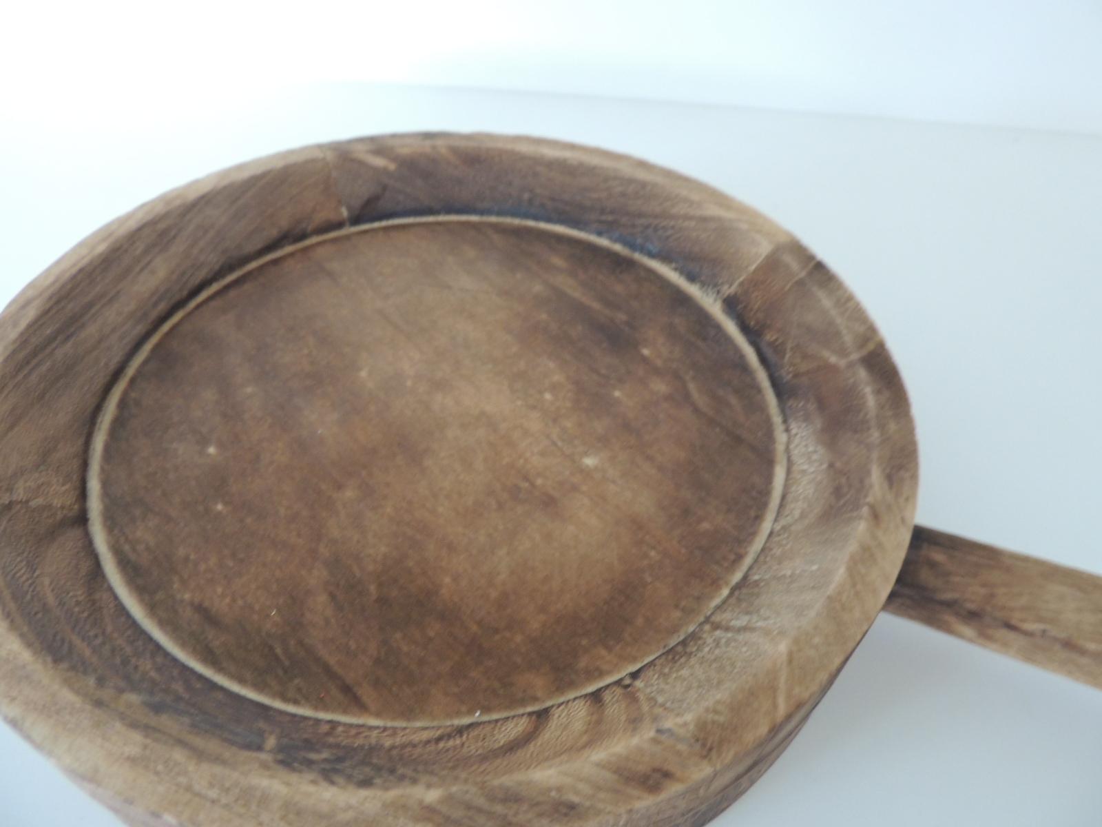 Indian Round Wooden Artisanal Bowl with Handle