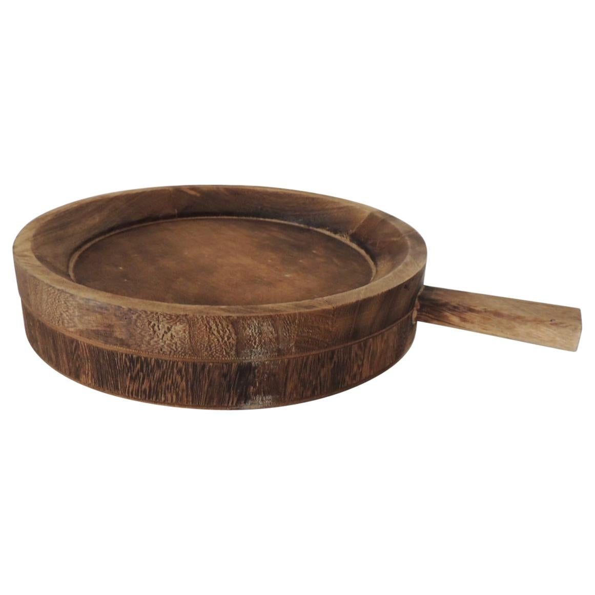 Round Wooden Artisanal Bowl with Handle