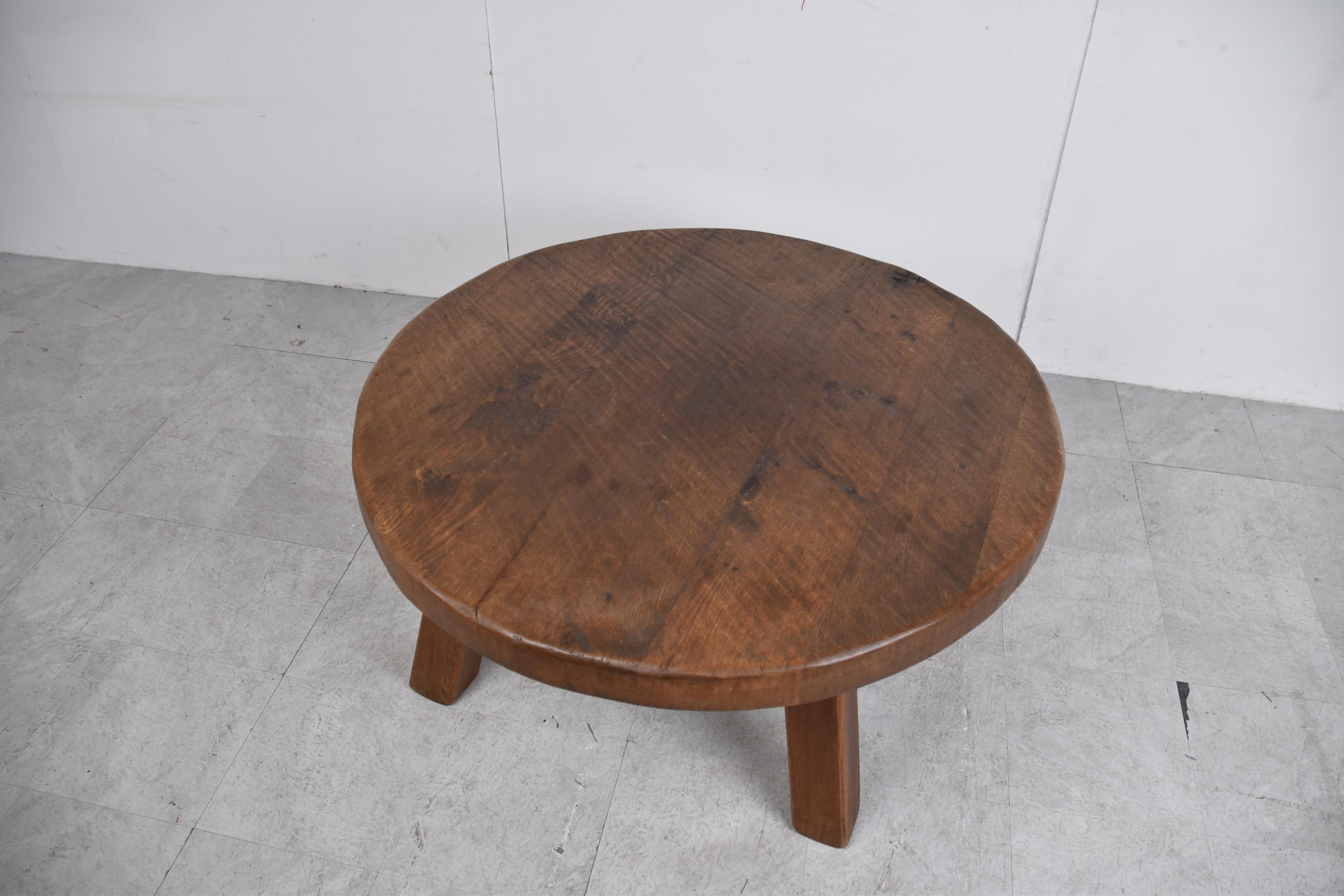 Round wooden brutalist coffee table, 1960s 3