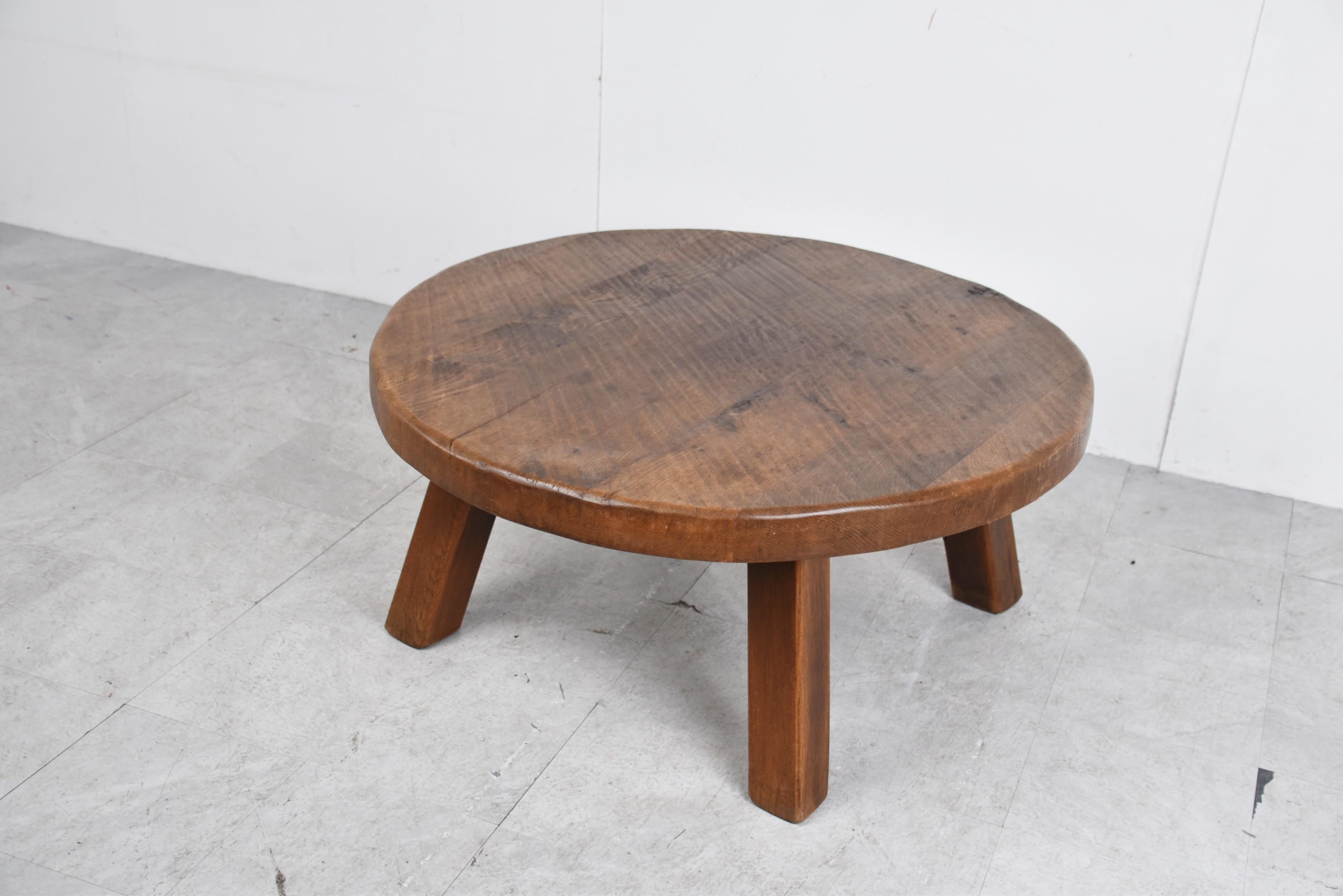 Brutalist Round wooden brutalist coffee table, 1960s