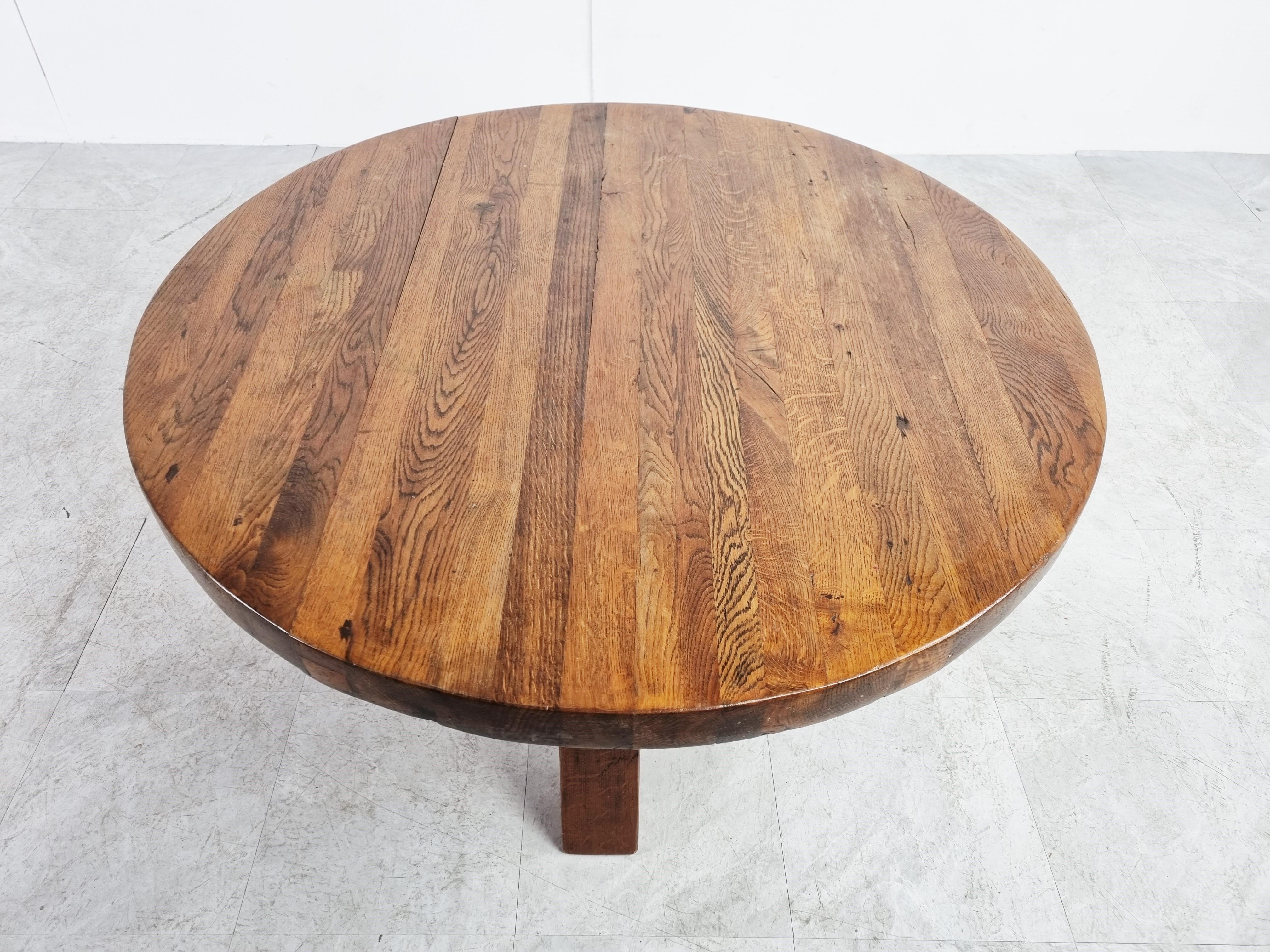 Mid-20th Century Round Wooden Brutalist Coffee Table, 1960s