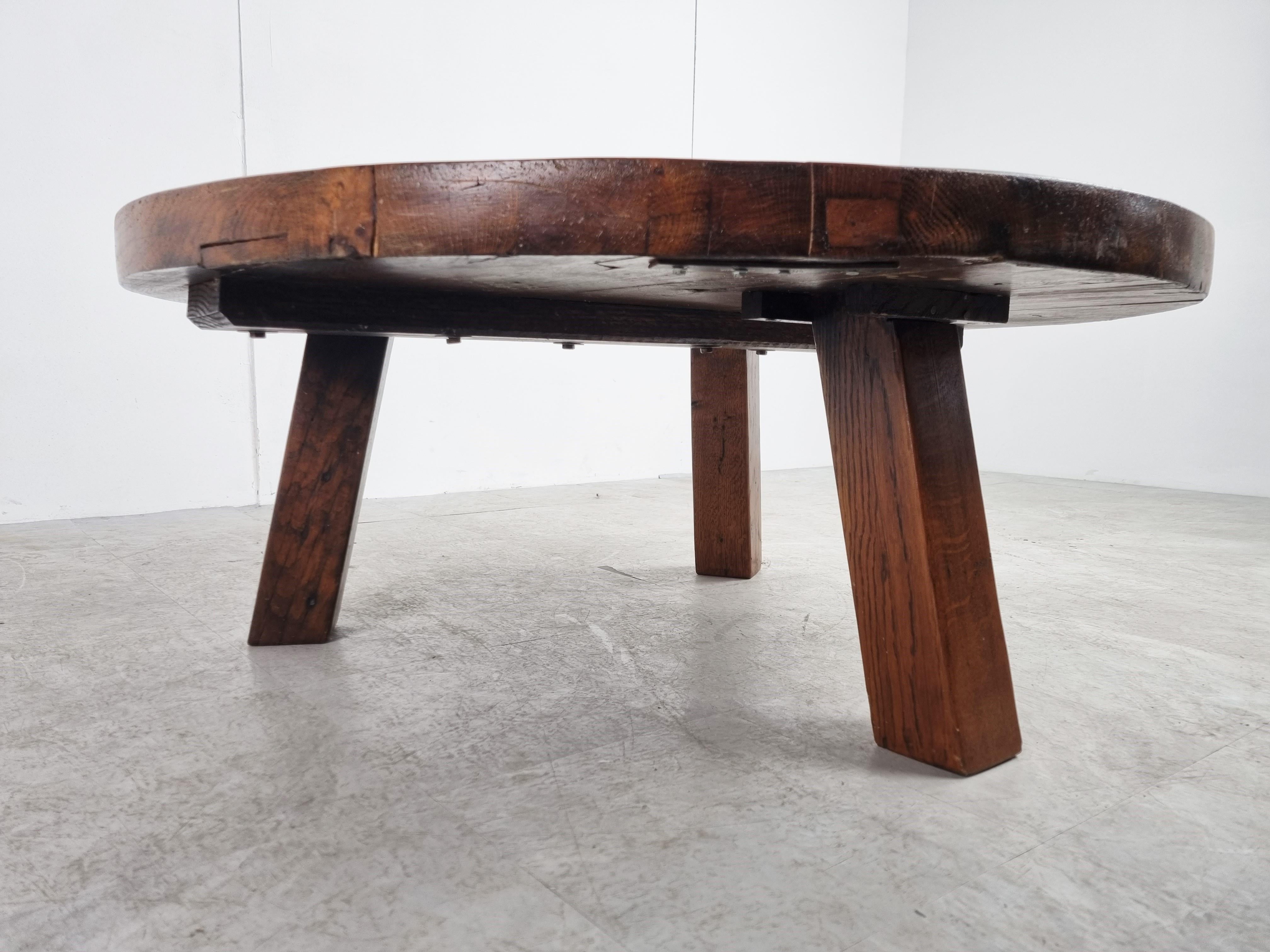 Round Wooden Brutalist Coffee Table, 1960s 2