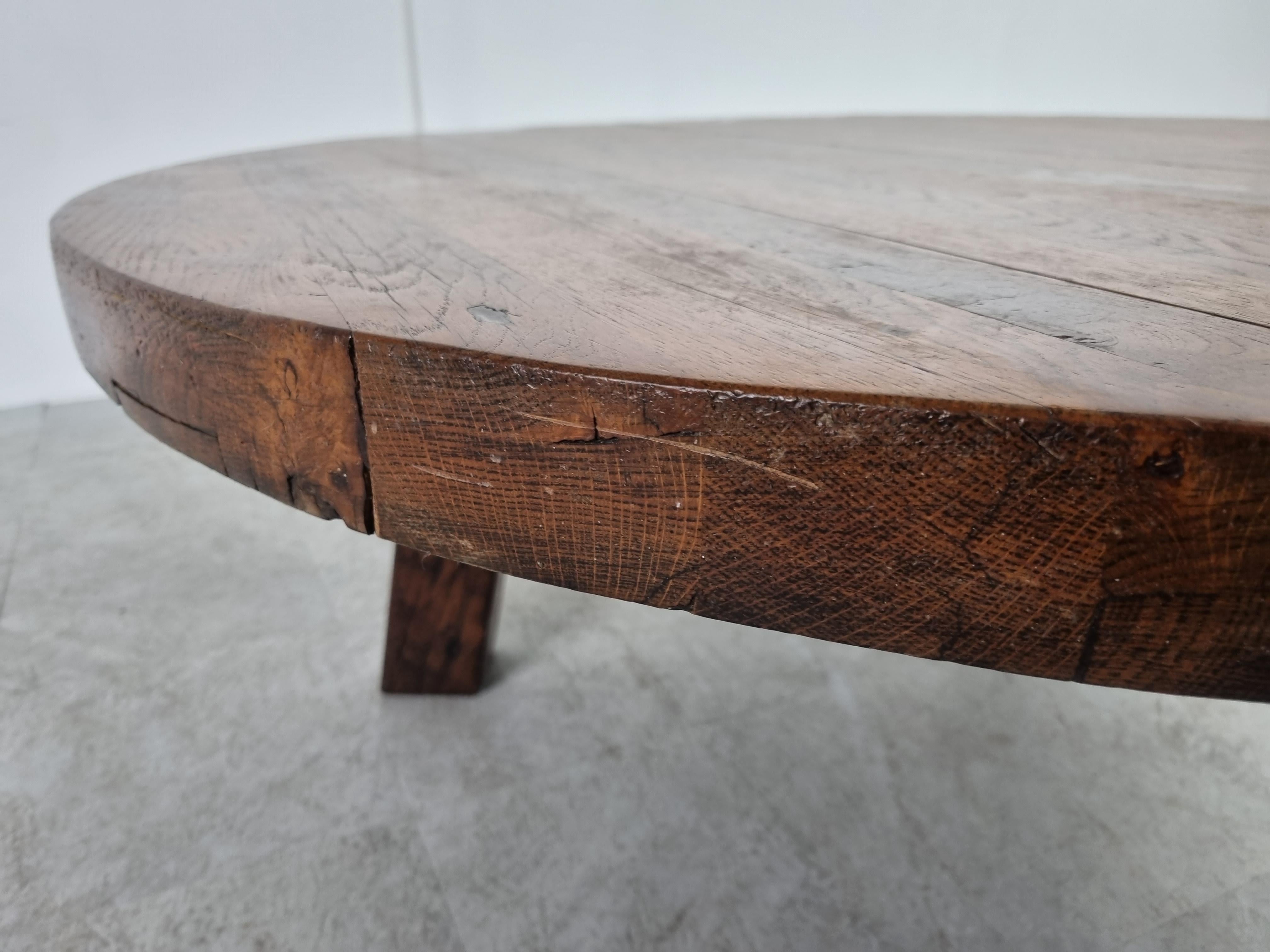 Round Wooden Brutalist Coffee Table, 1960s 3