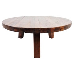 Round Wooden Brutalist Coffee Table, 1960s