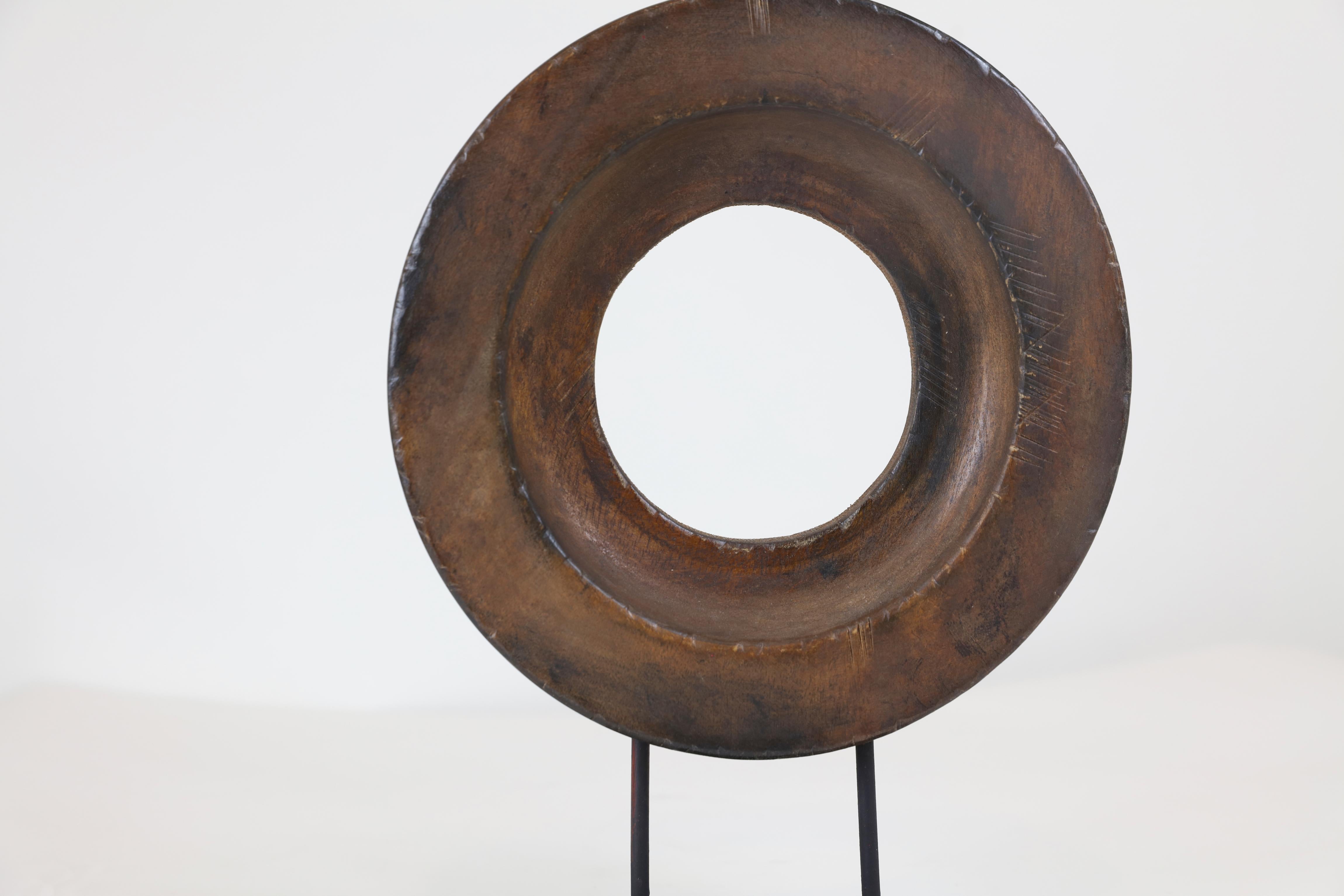Contemporary Round Wooden Circle on Metal