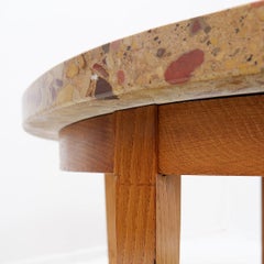 Round wooden coffee table with a marble top made of Aleppo breccia