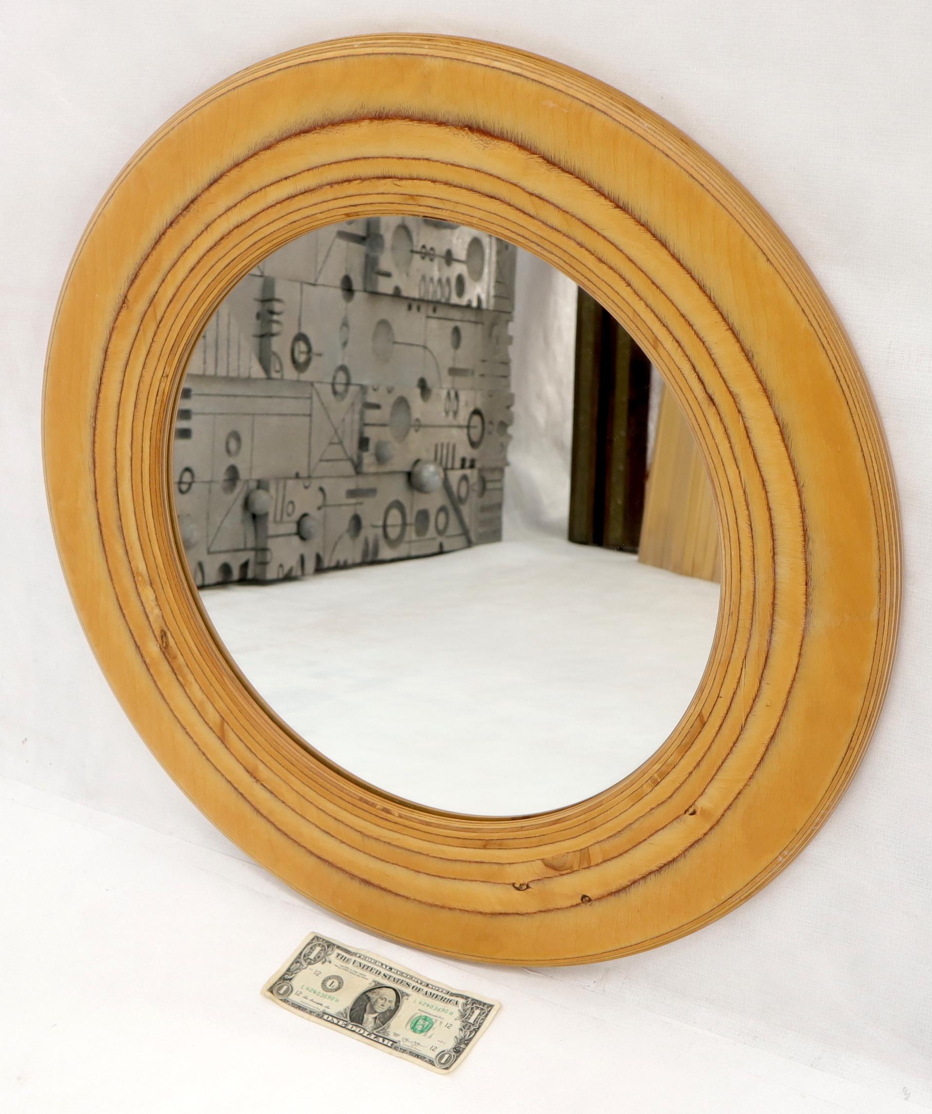 Round Wooden Studio Made Artist Signed Wall Mirror For Sale 2