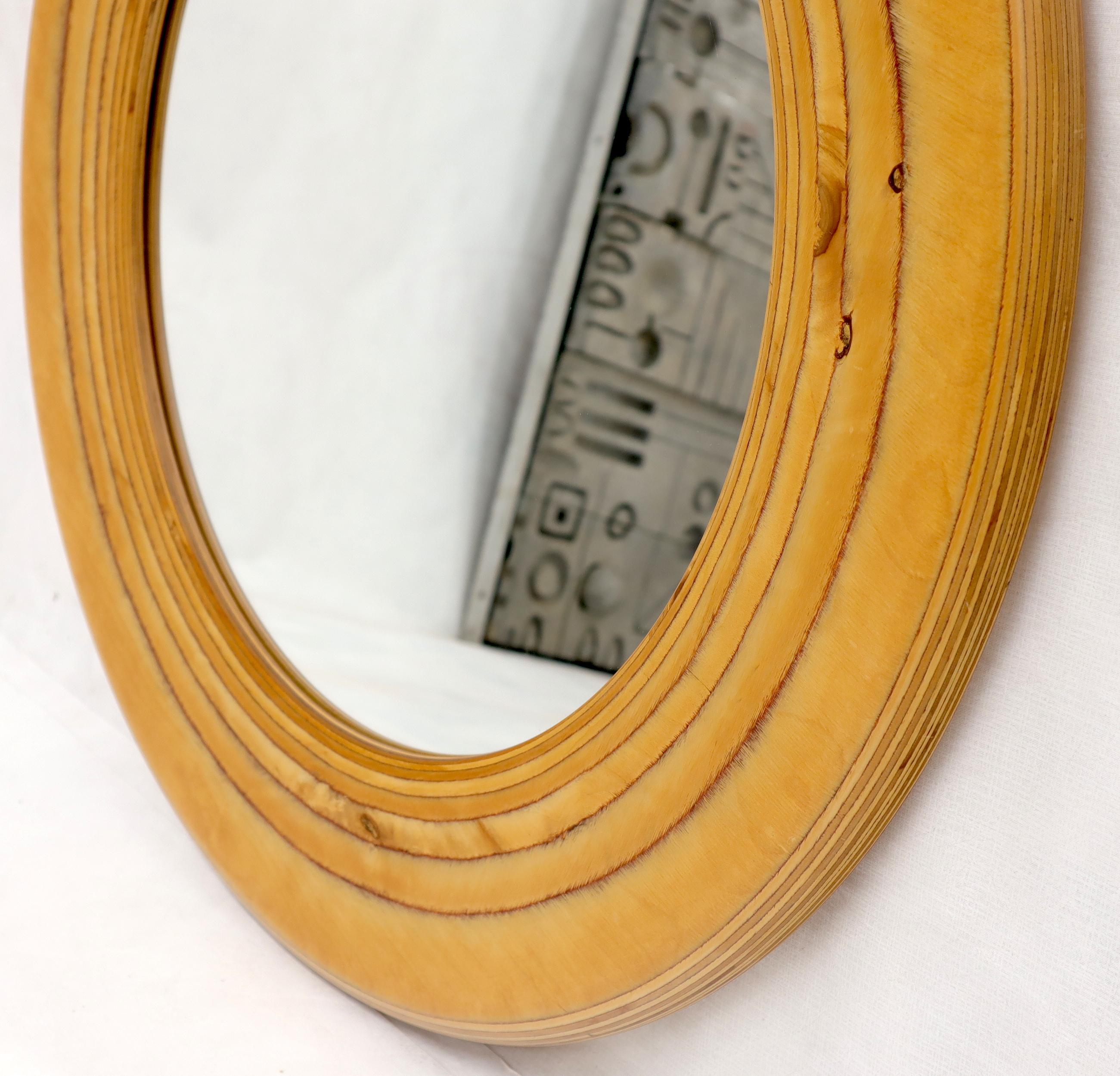 Mid-Century Modern Round Wooden Studio Made Artist Signed Wall Mirror For Sale
