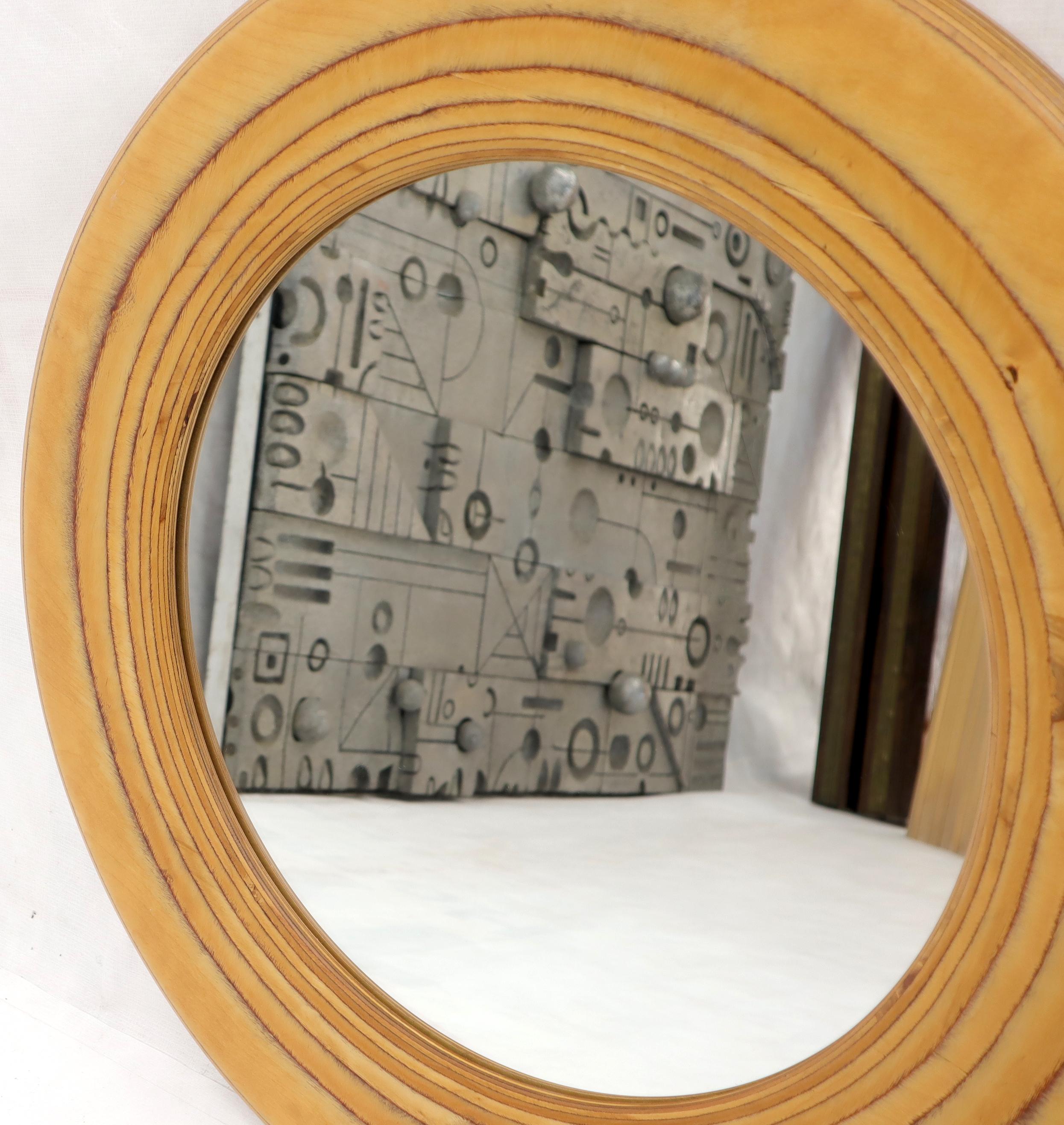 Round Wooden Studio Made Artist Signed Wall Mirror In Excellent Condition For Sale In Rockaway, NJ