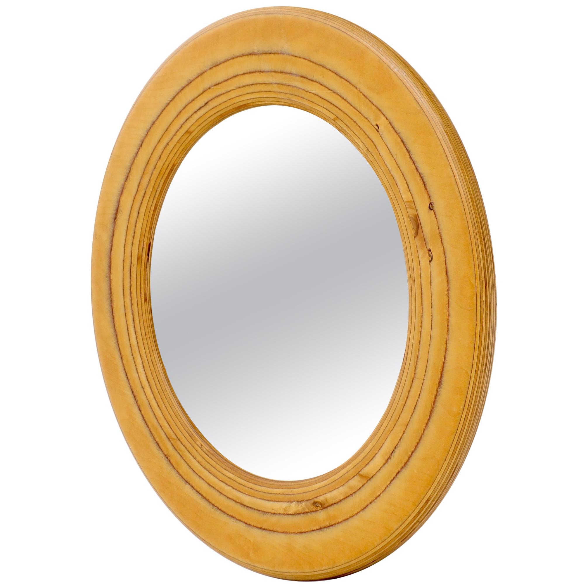 Round Wooden Studio Made Artist Signed Wall Mirror For Sale