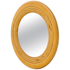 Round Wooden Studio Made Artist Signed Wall Mirror