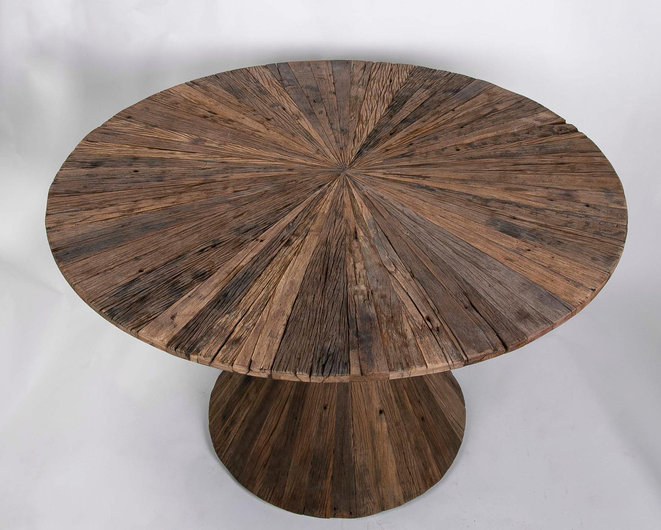 Round Wooden Table with Black Painted Ball Decoration on Foot For Sale 2