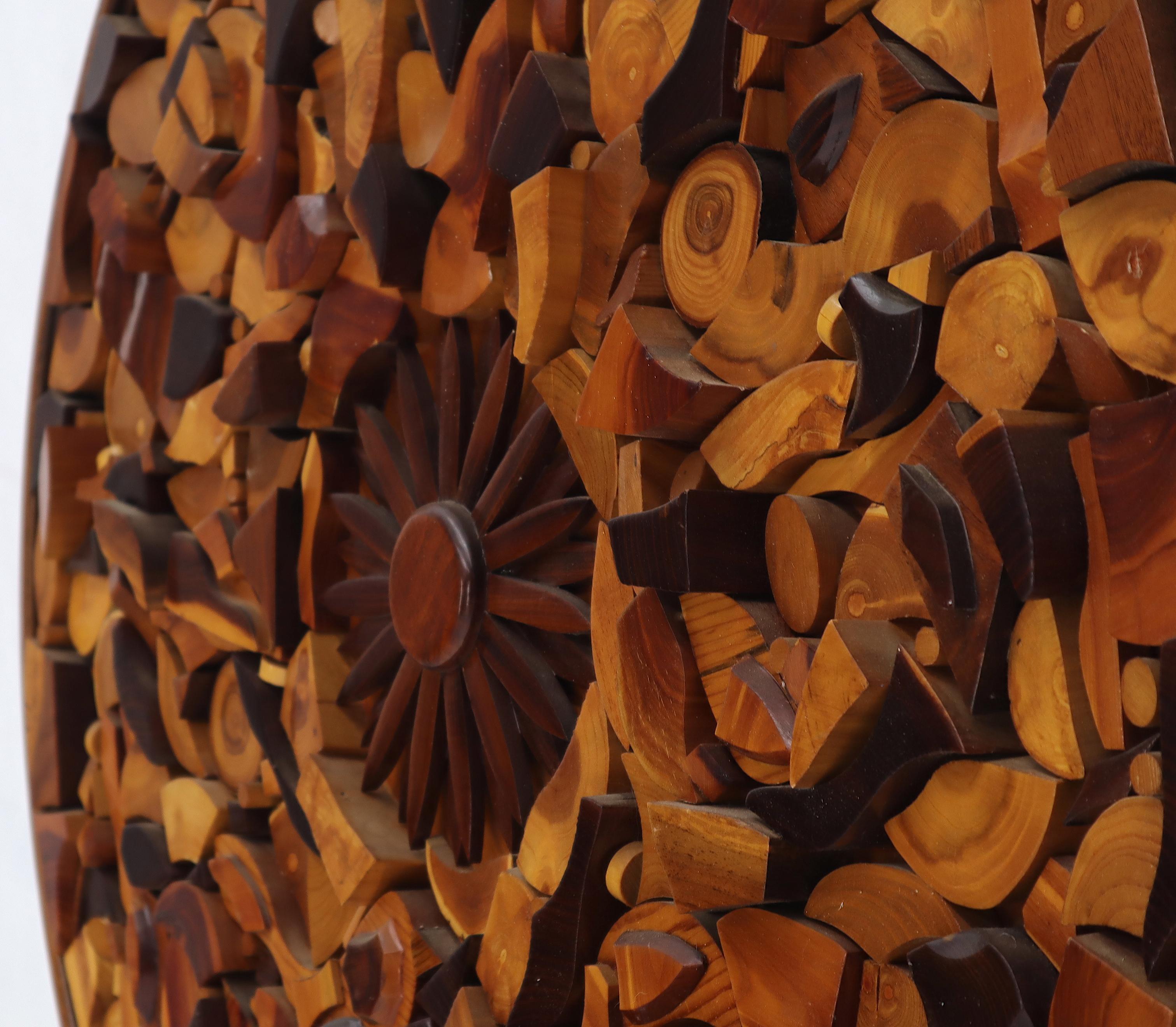 American Round Wooden Wall Plaque Sculpture Sunburst For Sale