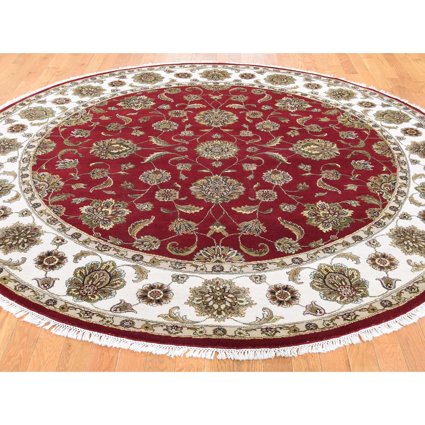 Other Round Wool and Silk Red Rajasthan Hand Knotted Oriental Rug
