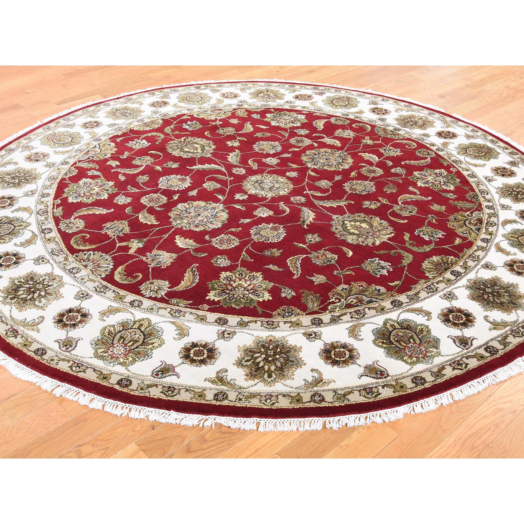 Afghan Round Wool and Silk Red Rajasthan Hand Knotted Oriental Rug