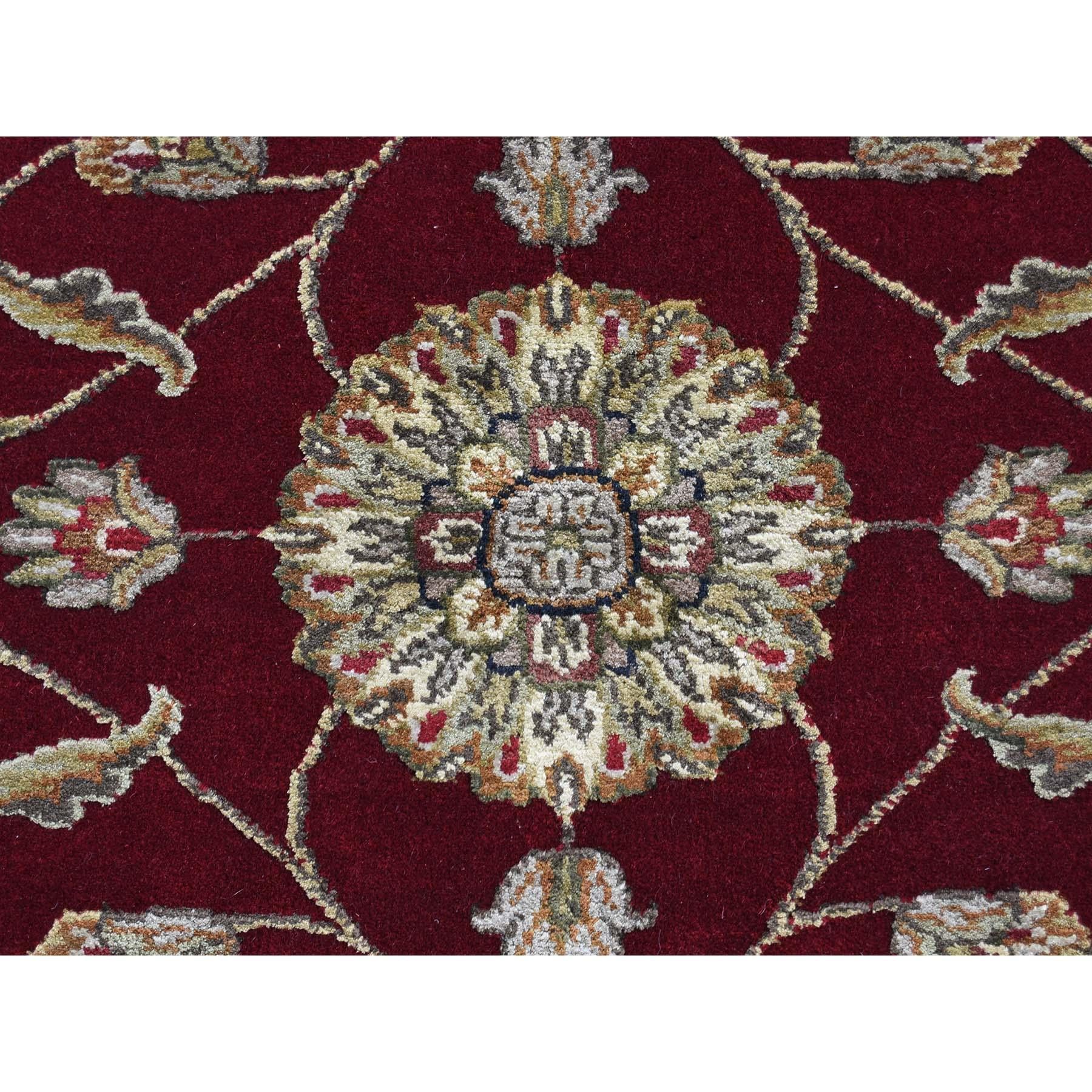 Round Wool and Silk Red Rajasthan Hand Knotted Oriental Rug 2