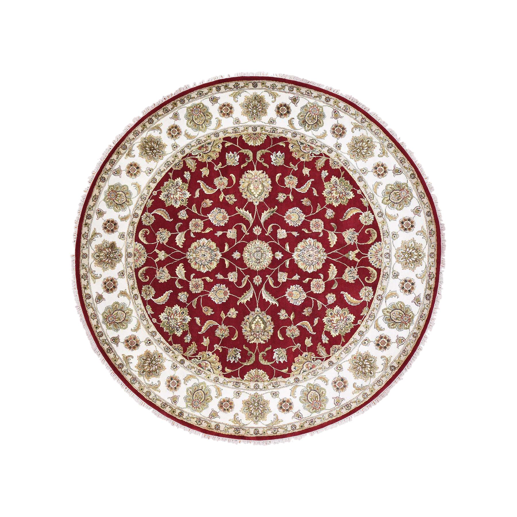 Round Wool and Silk Red Rajasthan Hand Knotted Oriental Rug
