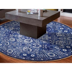Round Wool and Silk Tone on Tone Tabriz Hand Knotted Oriental Rug