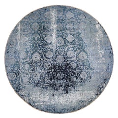 Round Wool and Silk Broken Persian Tabriz Erased Design Rug