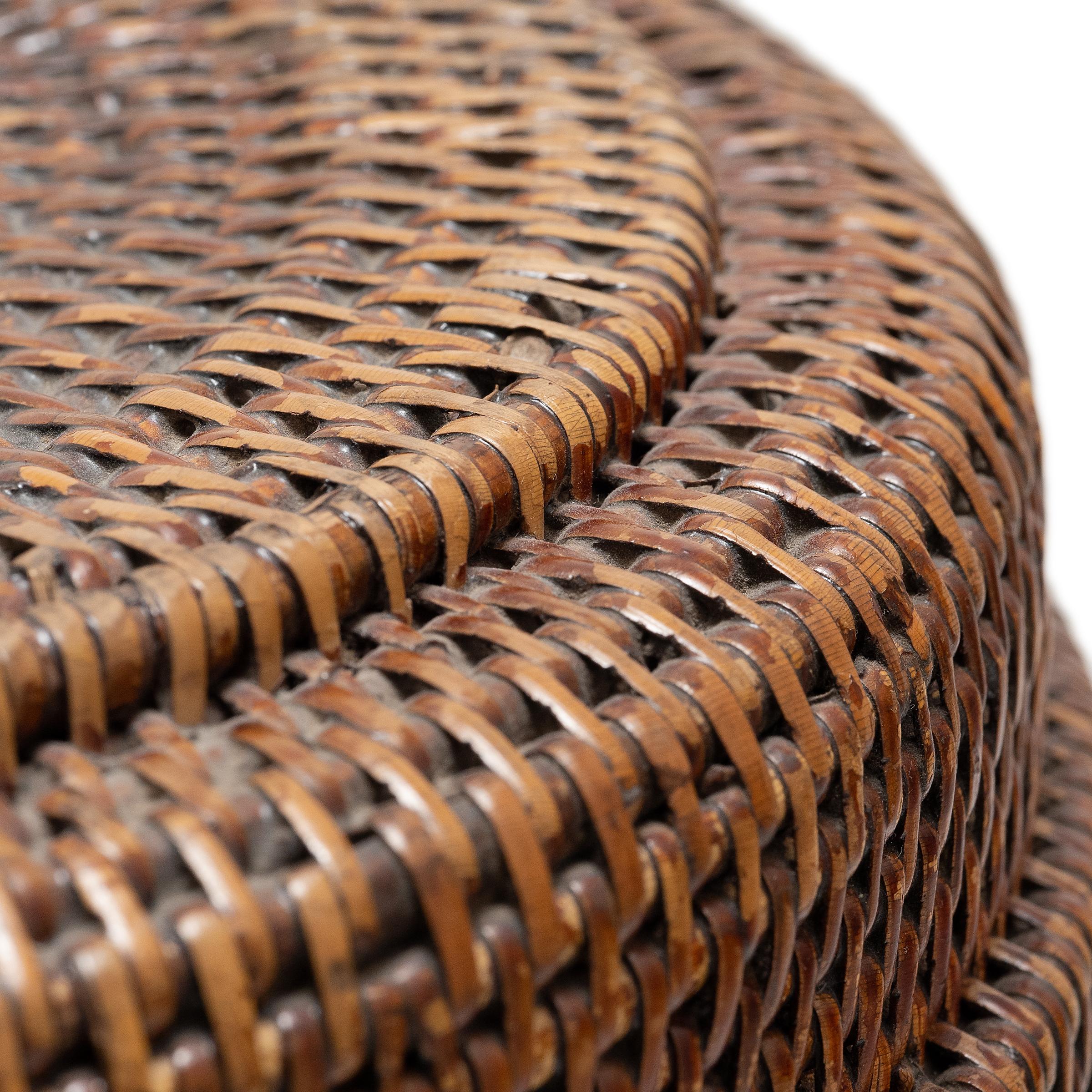 Hand-Woven Round Woven Chinese Box, c. 1850 For Sale