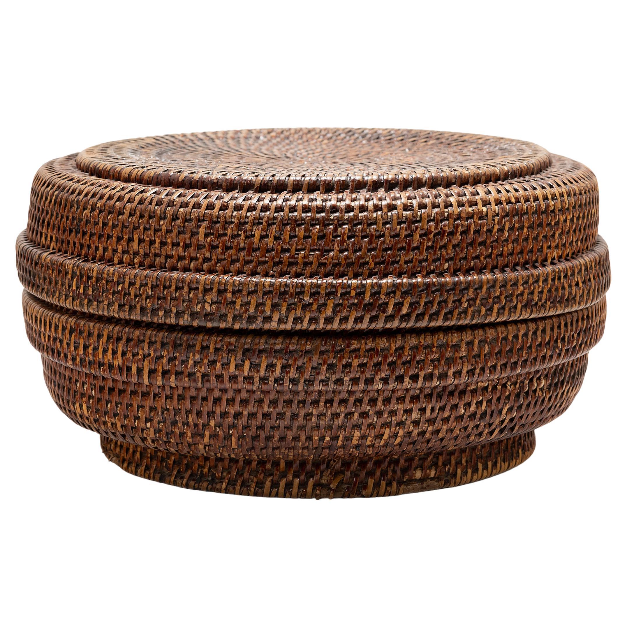 Round Woven Chinese Box, c. 1850 For Sale