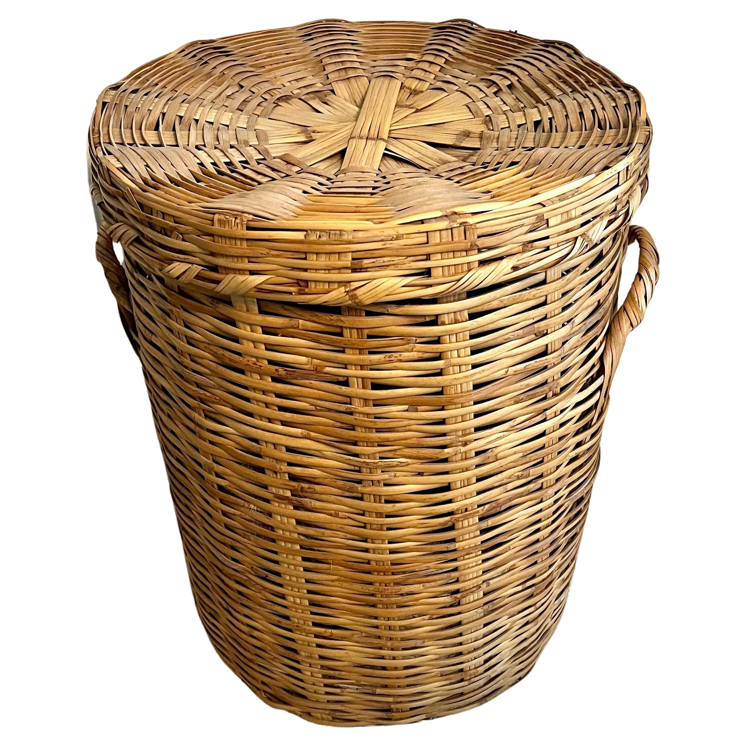 Round Woven Decorative or Laundry Basket  For Sale