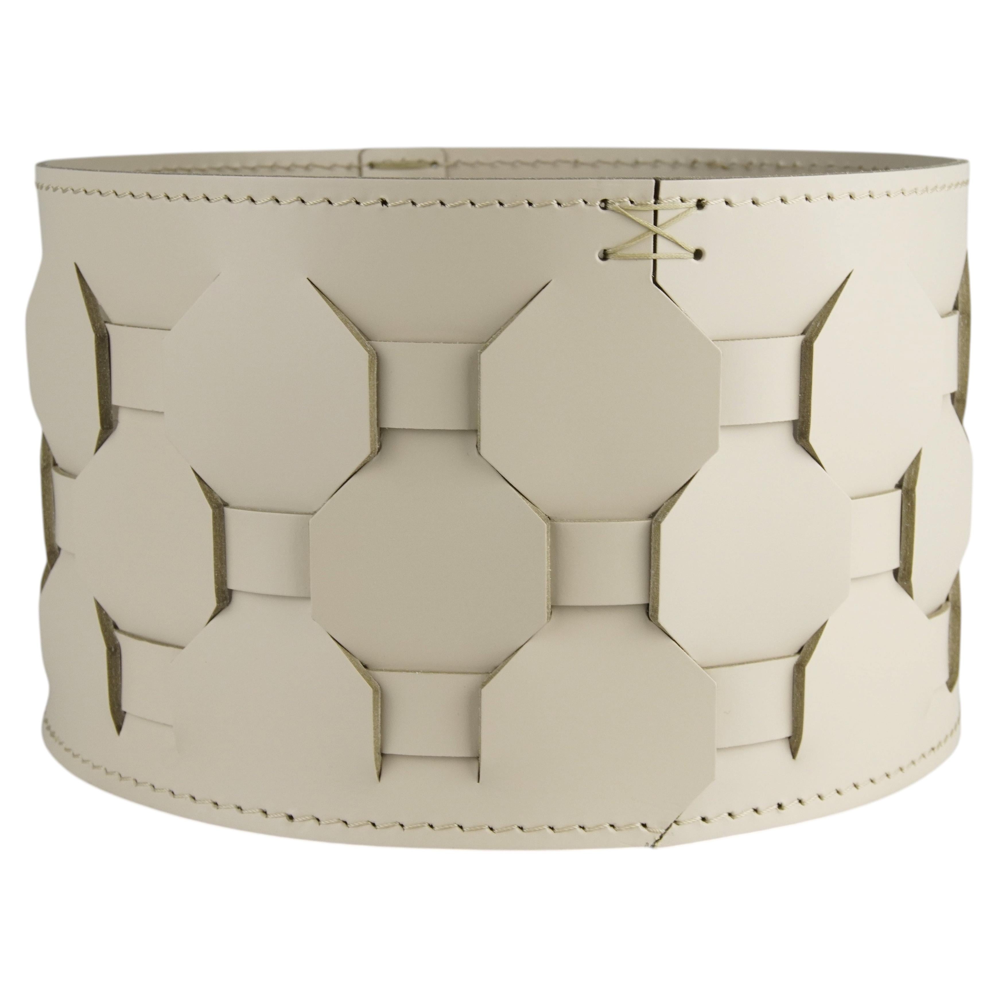 Round Woven Regenerated Leather Basket VASILIS, Italian Design, 24 cm For Sale