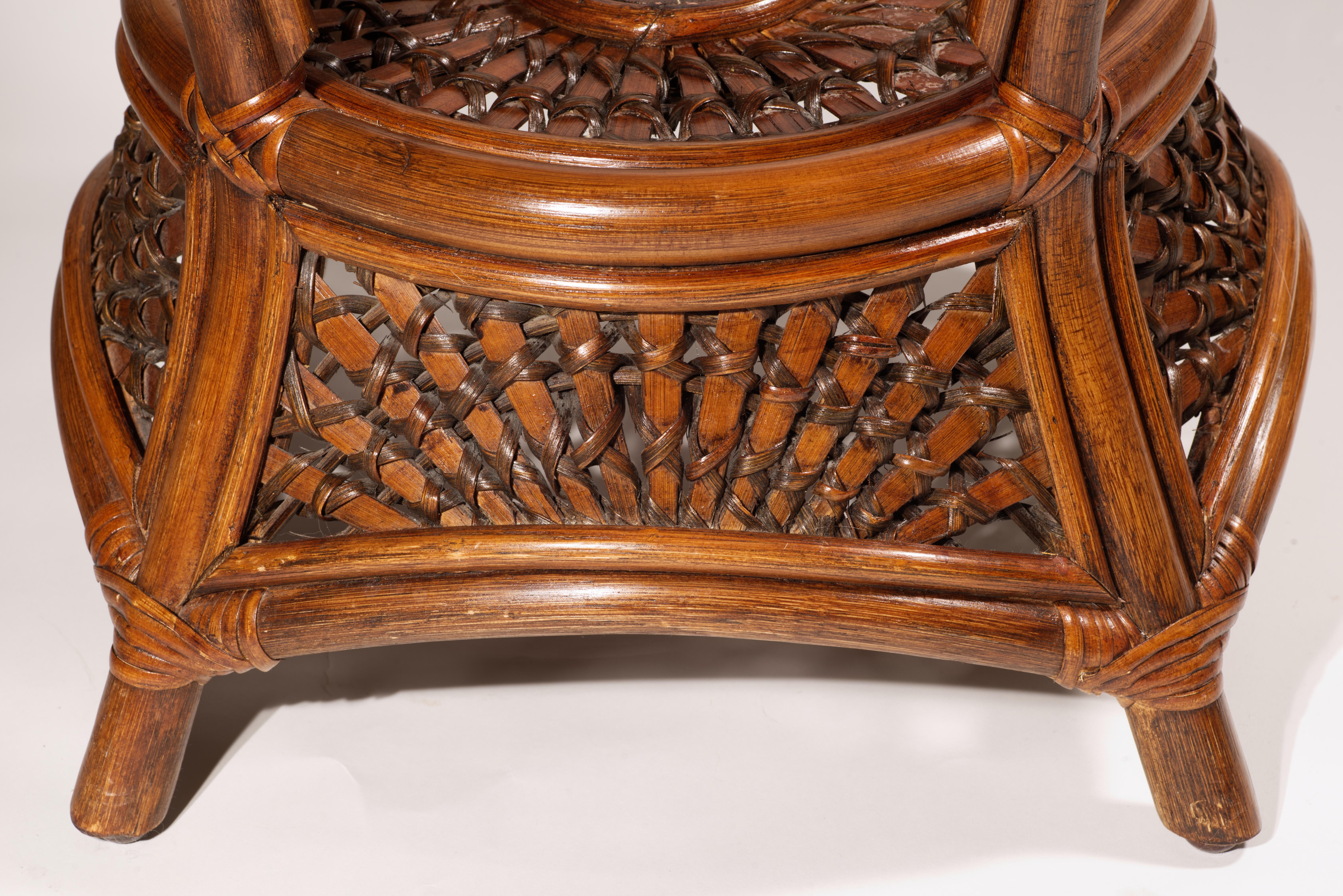 Round Woven Rattan Wicker Side Table with Glass Top For Sale 4