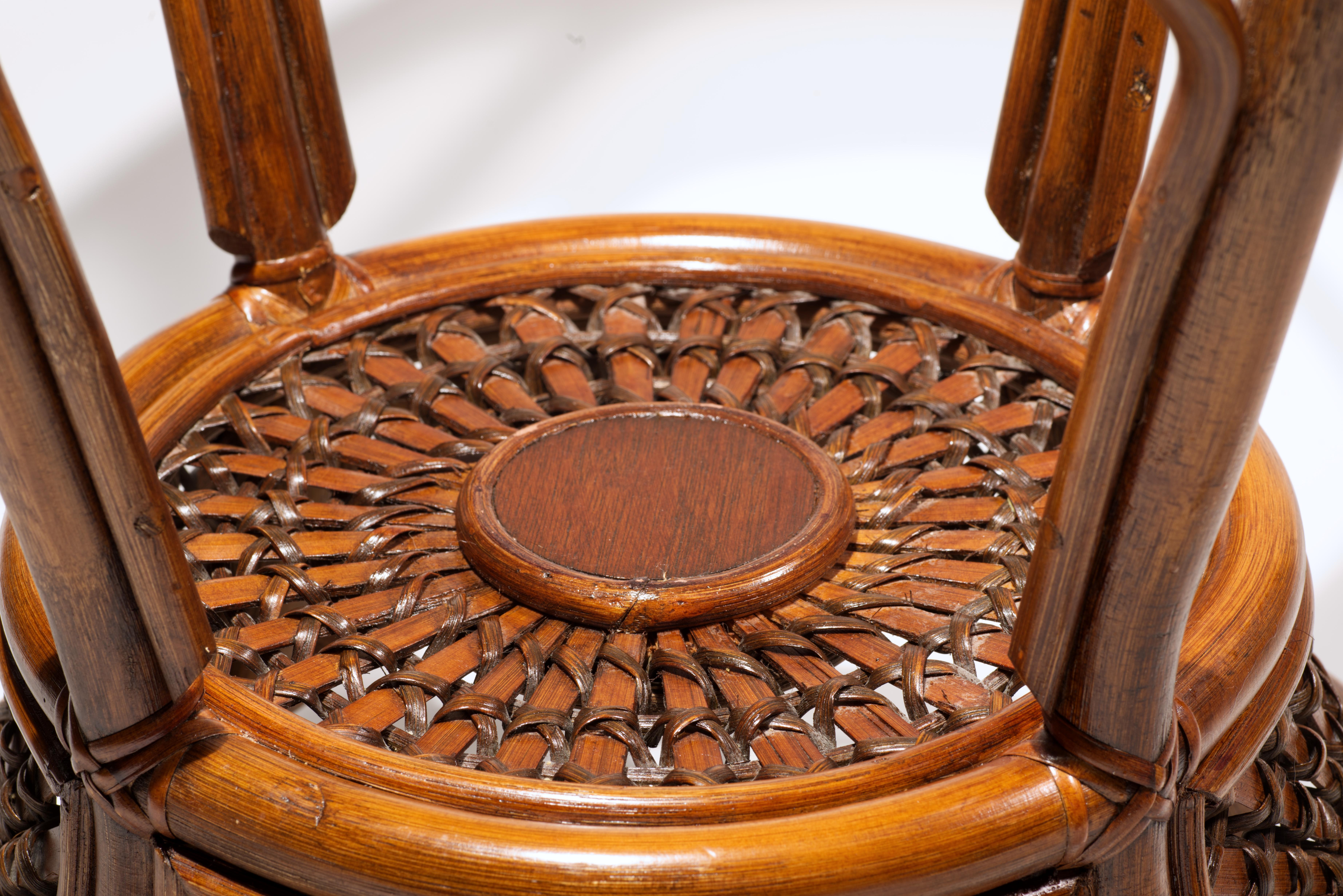 Round Woven Rattan Wicker Side Table with Glass Top For Sale 5