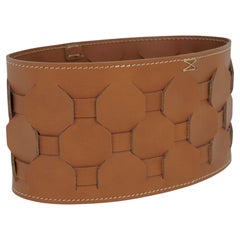 Cestino rotondo in pelle rigenerata intrecciata INANIS, design italiano, 28 x 18 x 14 h.