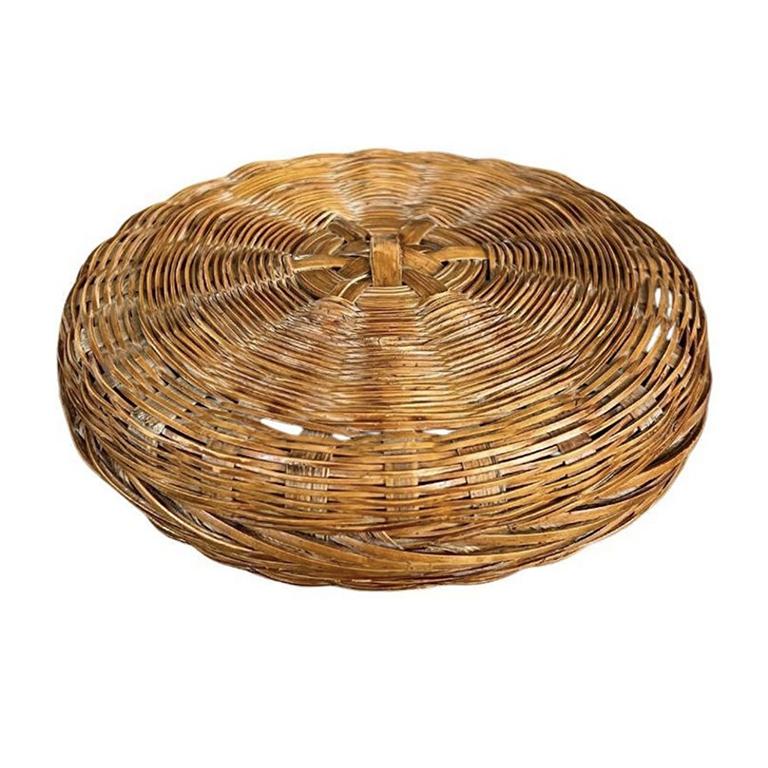 Native American Round Woven Wicker Bead Basket With Lid For Sale