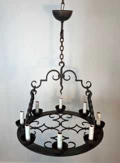 Round Wrought Iron Chandelier with 8 Lights in the Gothic Style
