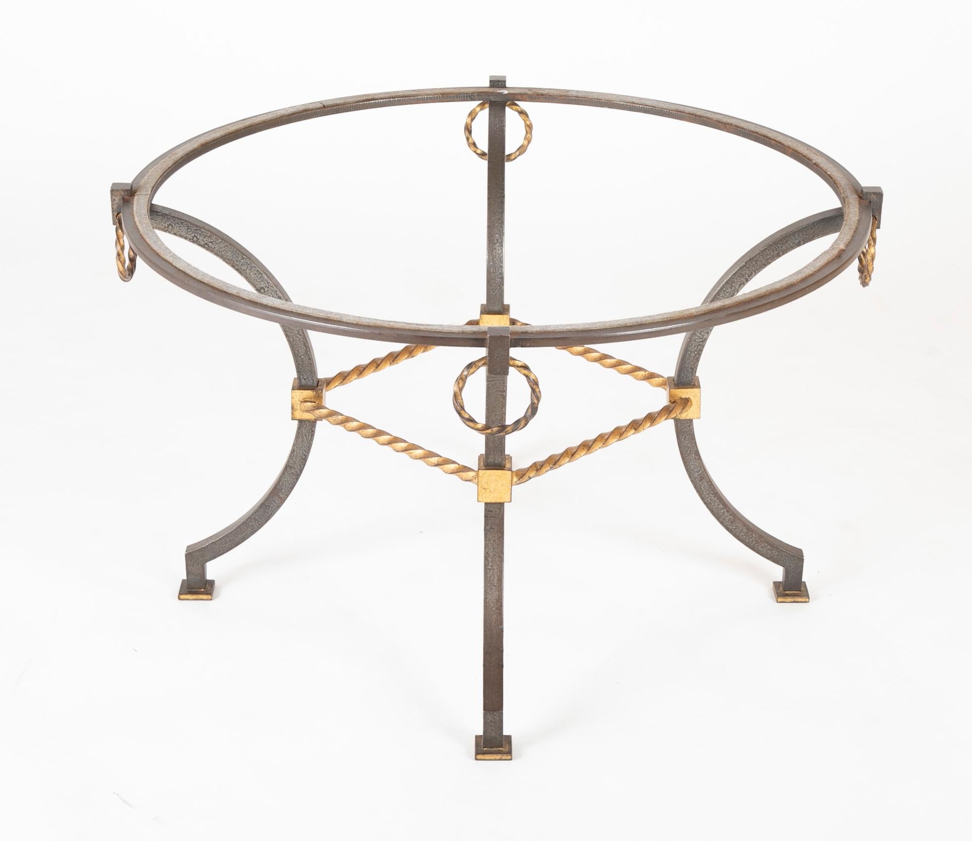 Round Wrought Iron and Églomisé Coffee Table Attributed to Maison Jansen For Sale 4