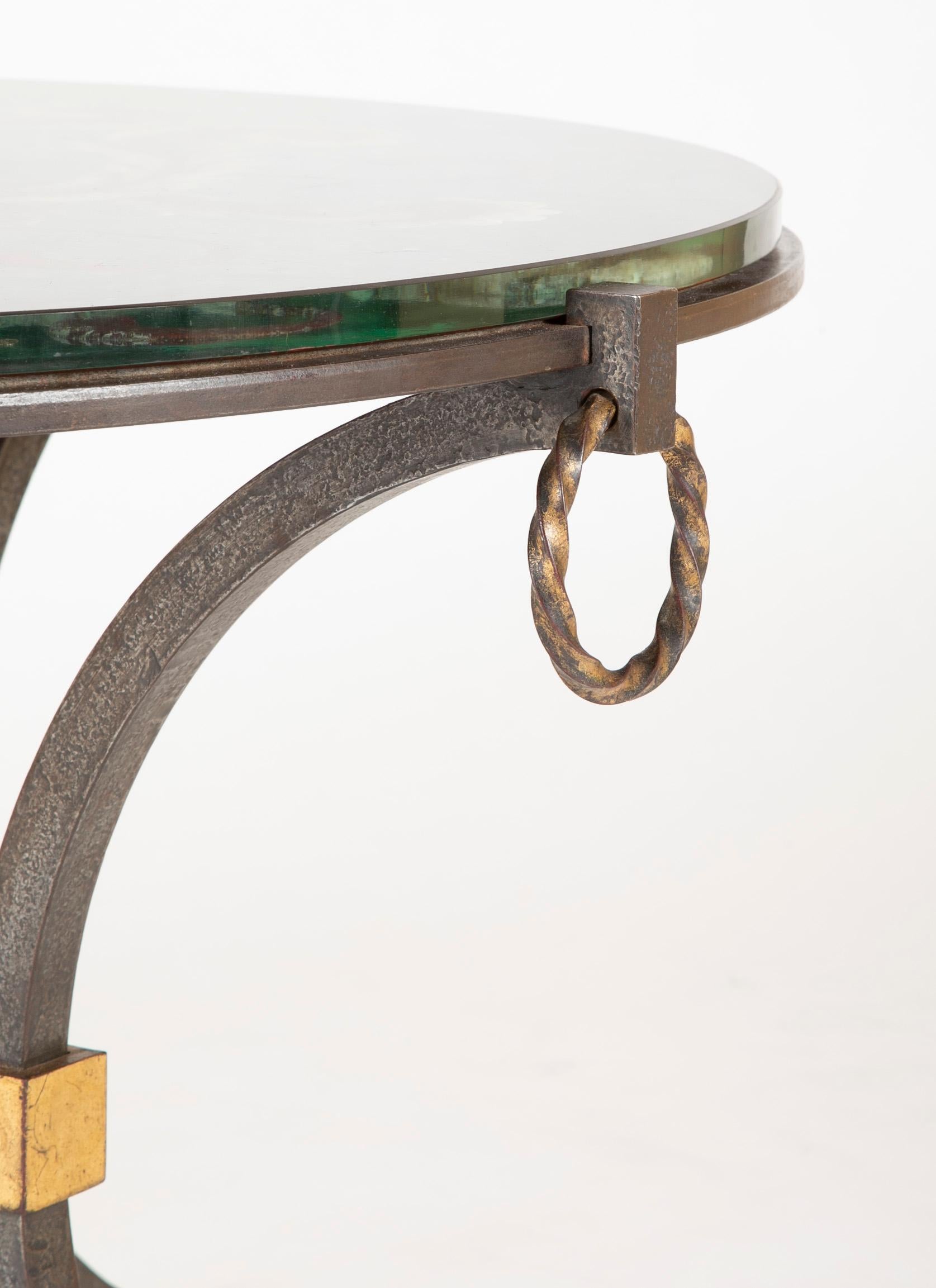 20th Century Round Wrought Iron and Églomisé Coffee Table Attributed to Maison Jansen For Sale