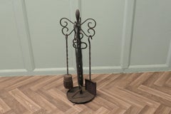 Art Deco Wrought Iron Fireside Companion Tool Set, 1920, 25” Tall