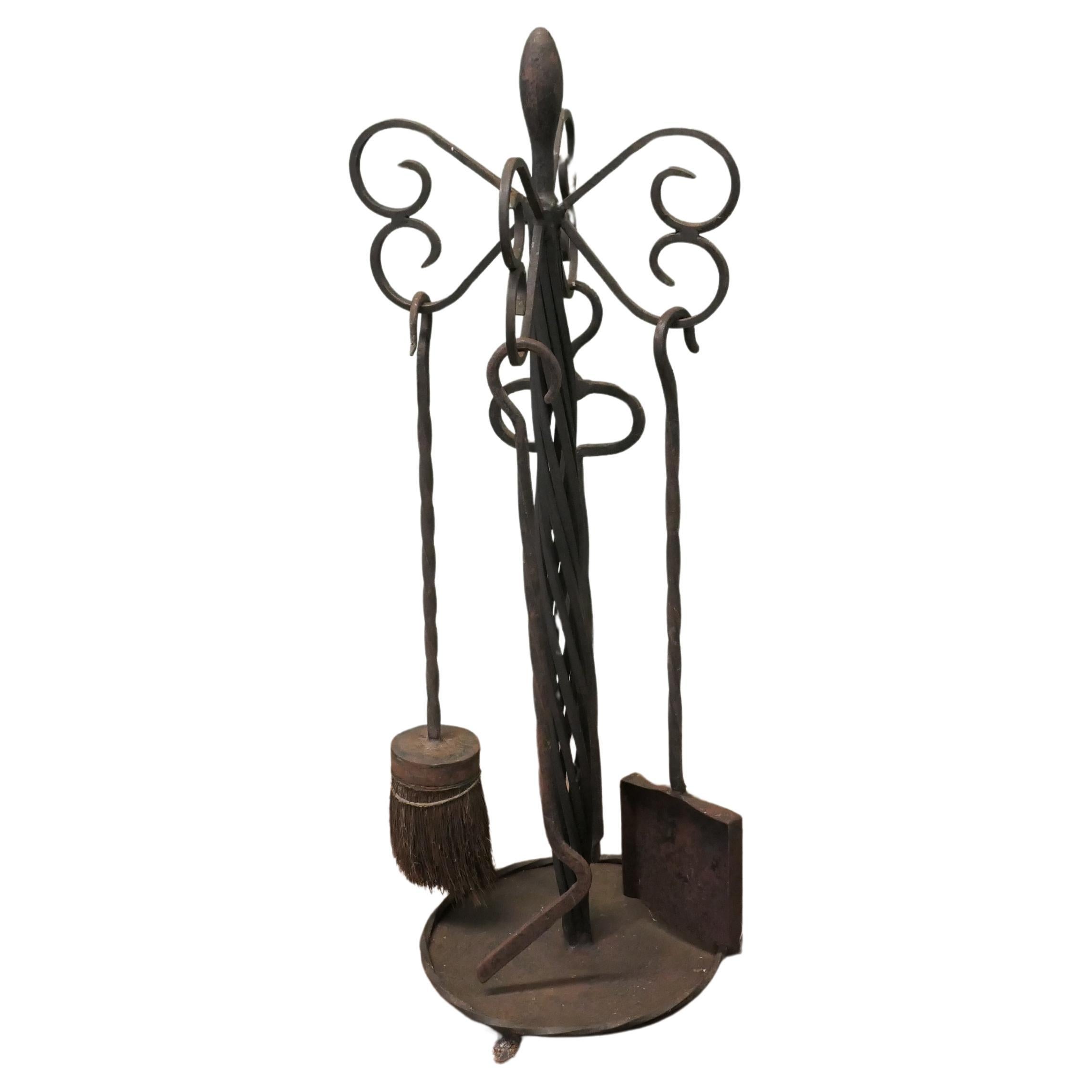 Round Wrought Iron Fireside Companion Tool Set For Sale