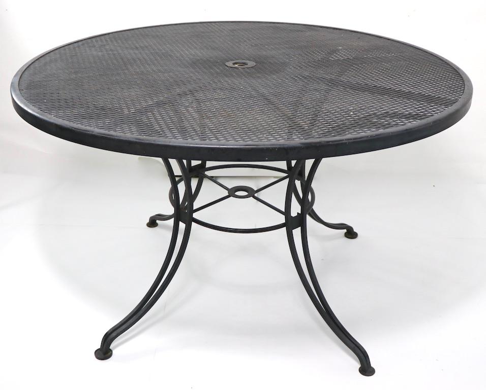 20th Century  Round Wrought Iron Garden Patio Table Attributed to Woodard